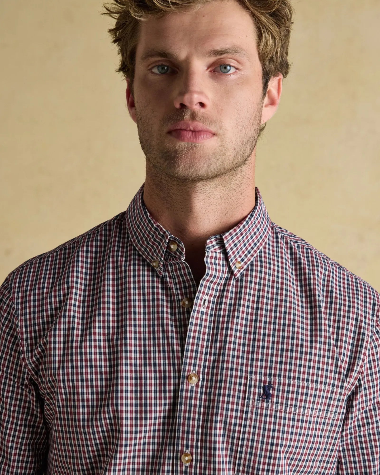 Classic Poplin Check Shirt - Burgundy Red