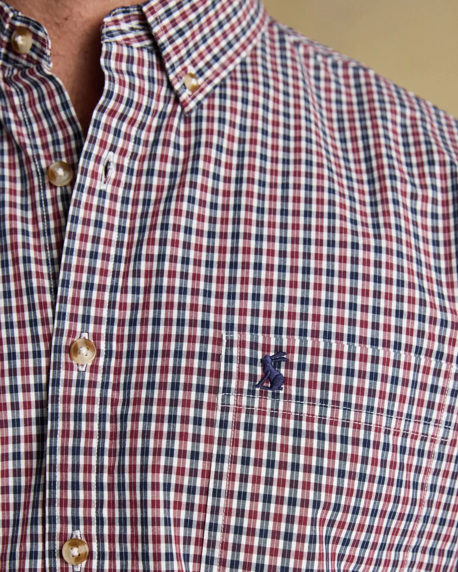Classic Poplin Check Shirt - Burgundy Red