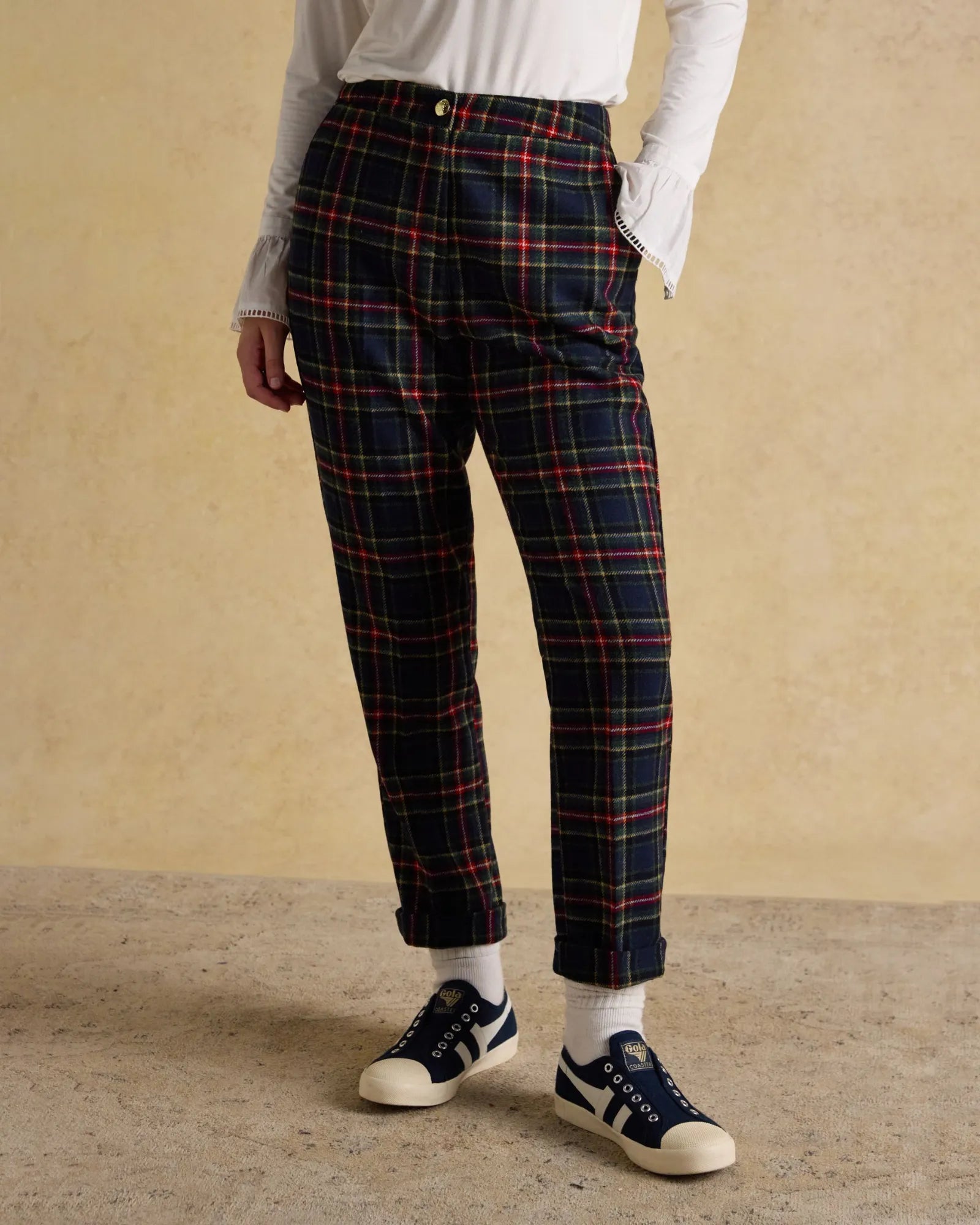 Cora Checked Trousers - Navy