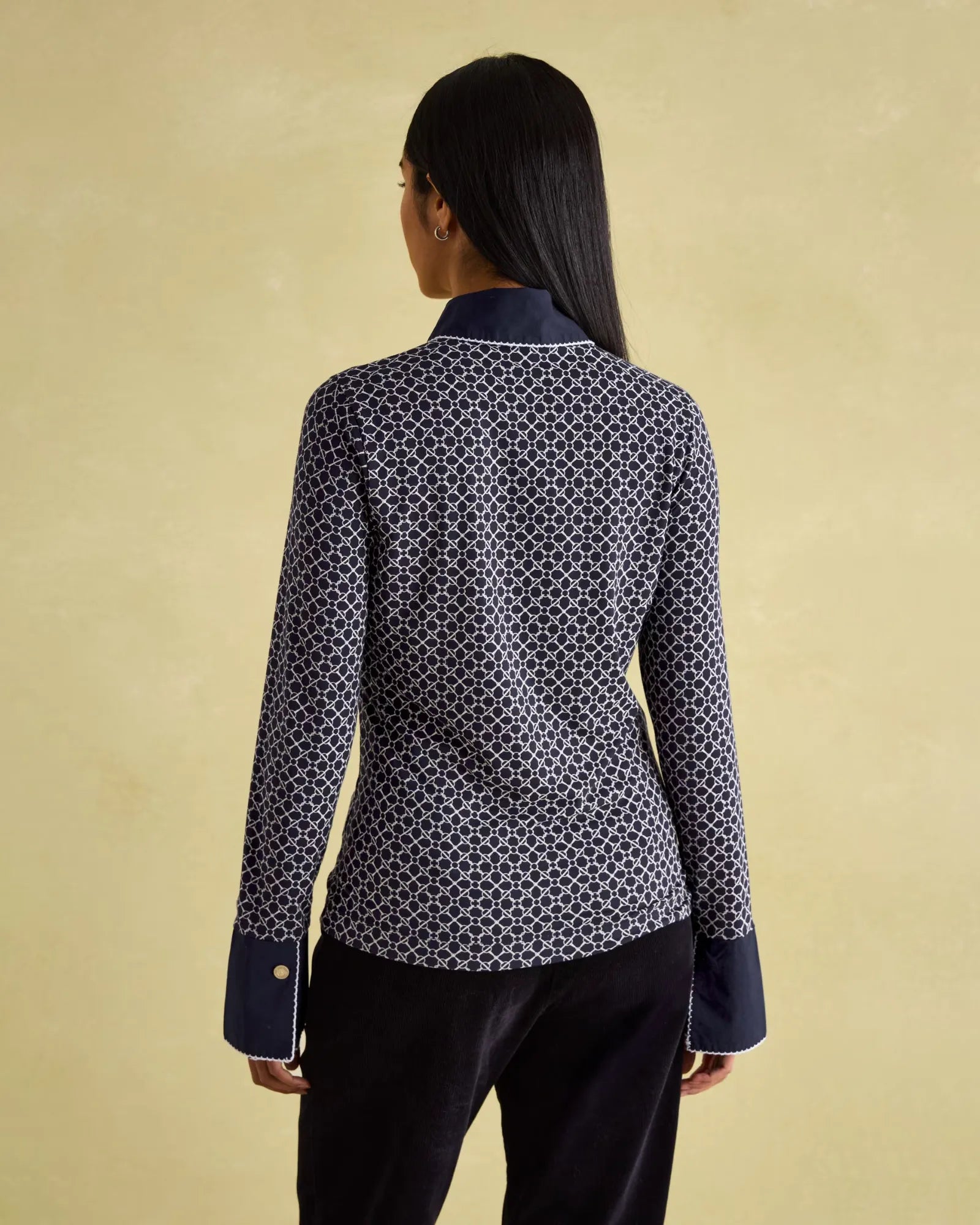 Cordelia Navy Geo Long Sleeve Top
