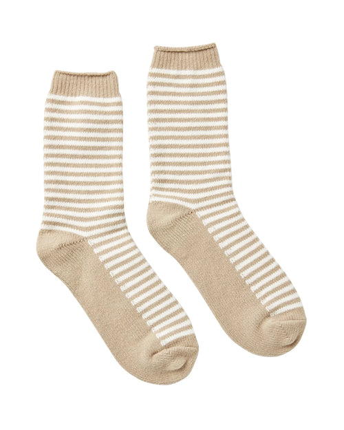 Cosy Soft Handle Bed Socks - Oat Stripe