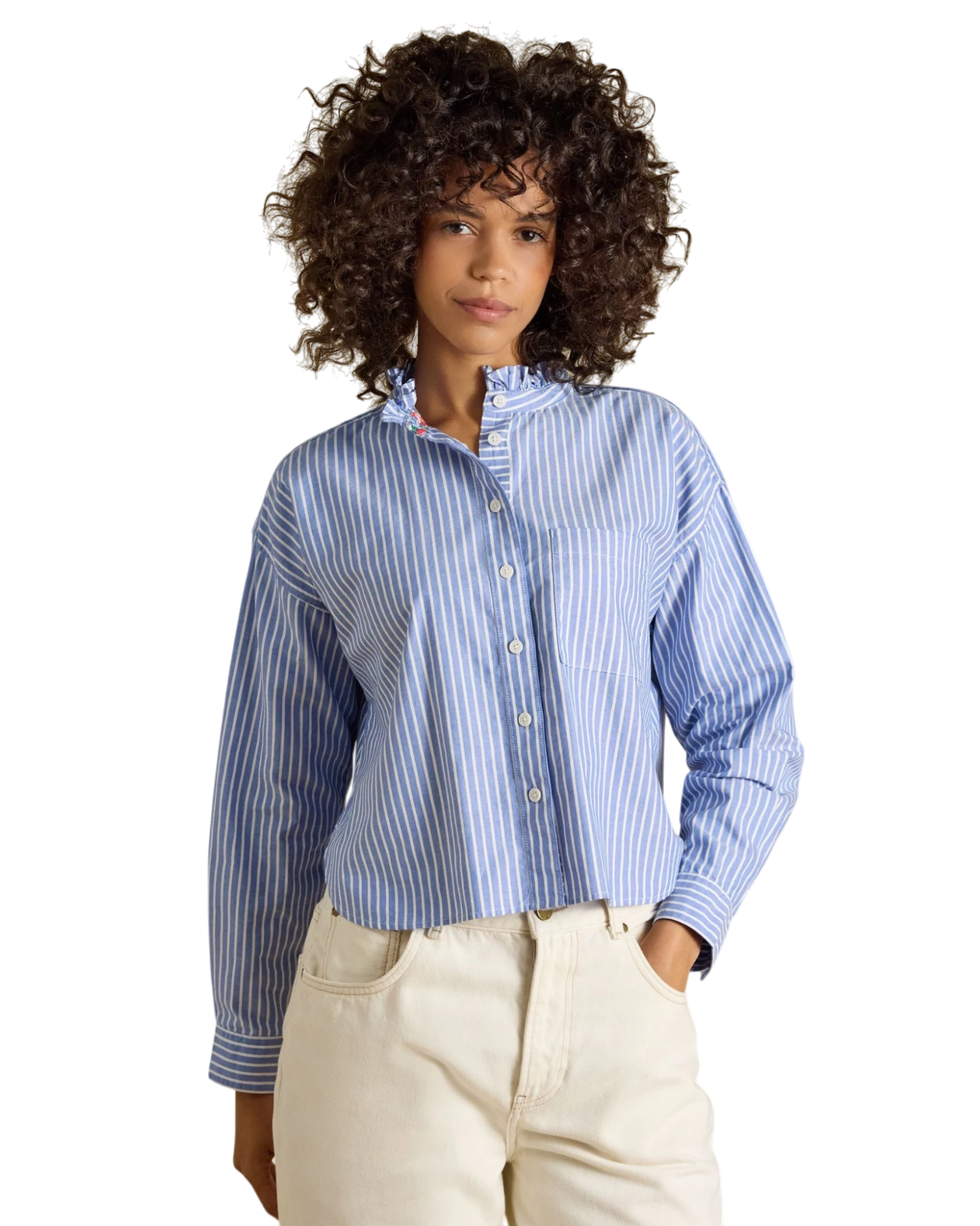Cropped Oxford Shirt - Blue/White Striped
