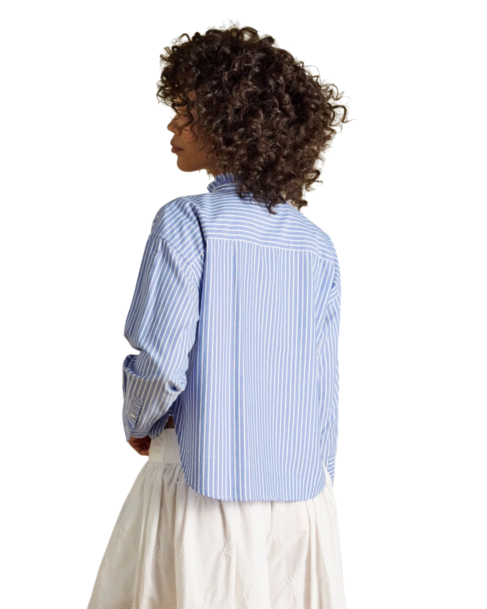 Cropped Oxford Shirt - Blue/White Striped