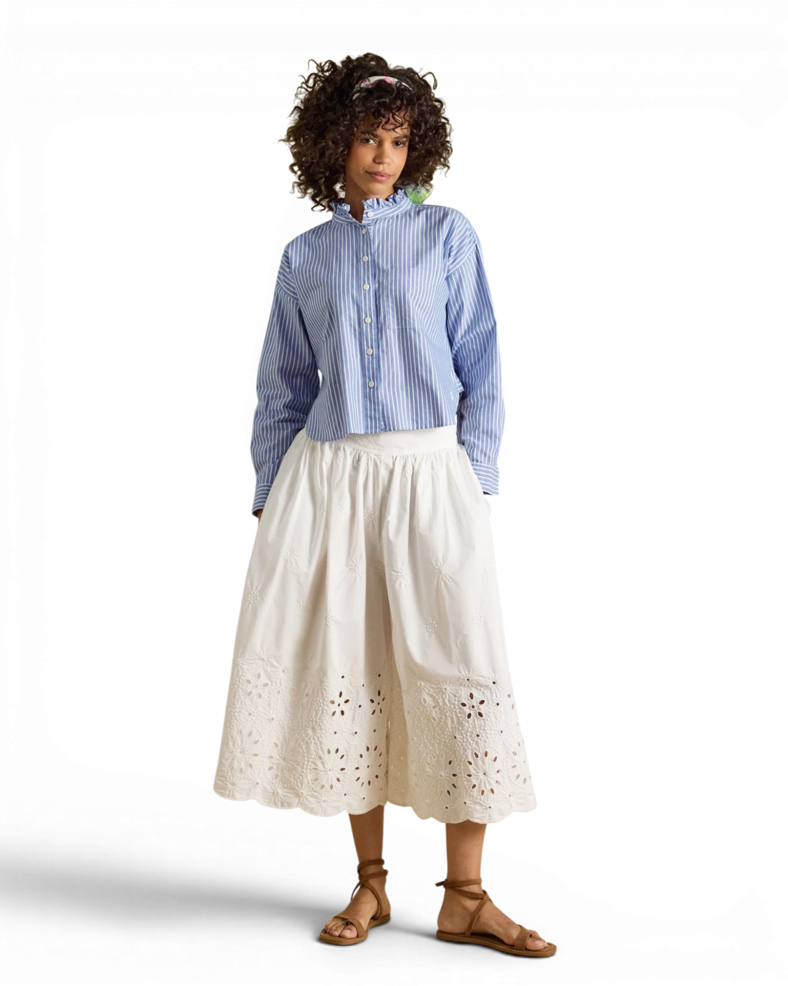 Cropped Oxford Shirt - Blue/White Striped