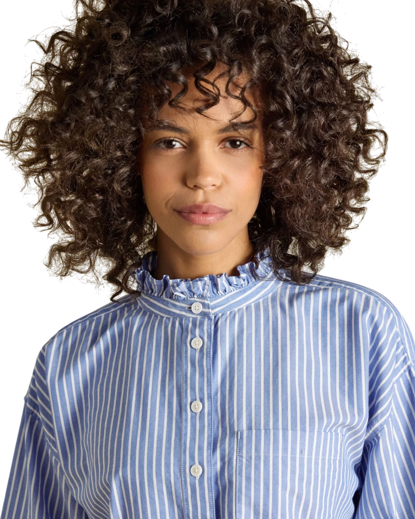 Cropped Oxford Shirt - Blue/White Striped