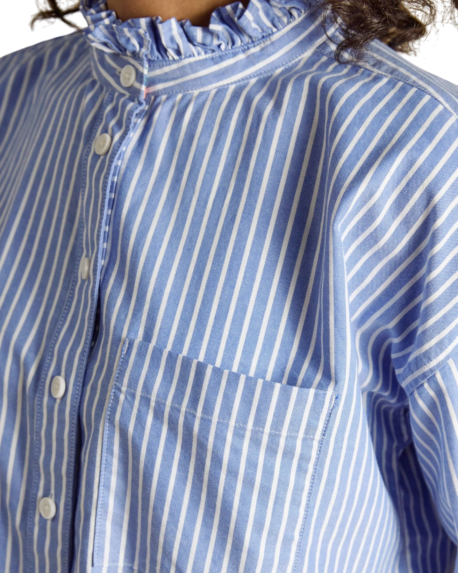 Cropped Oxford Shirt - Blue/White Striped