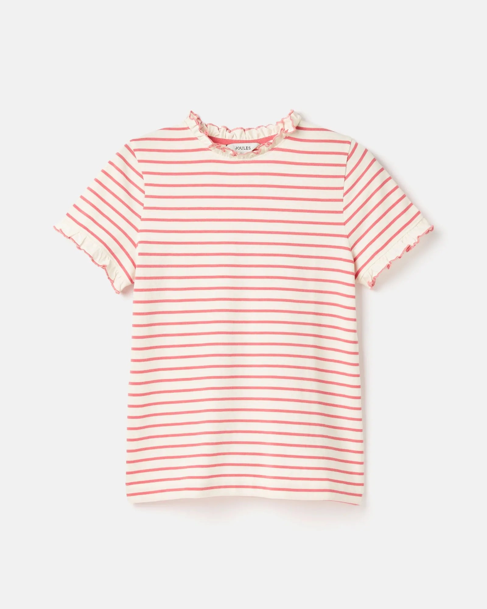 Daisy Pink/Cream Short Sleeve Frilled Neck Top