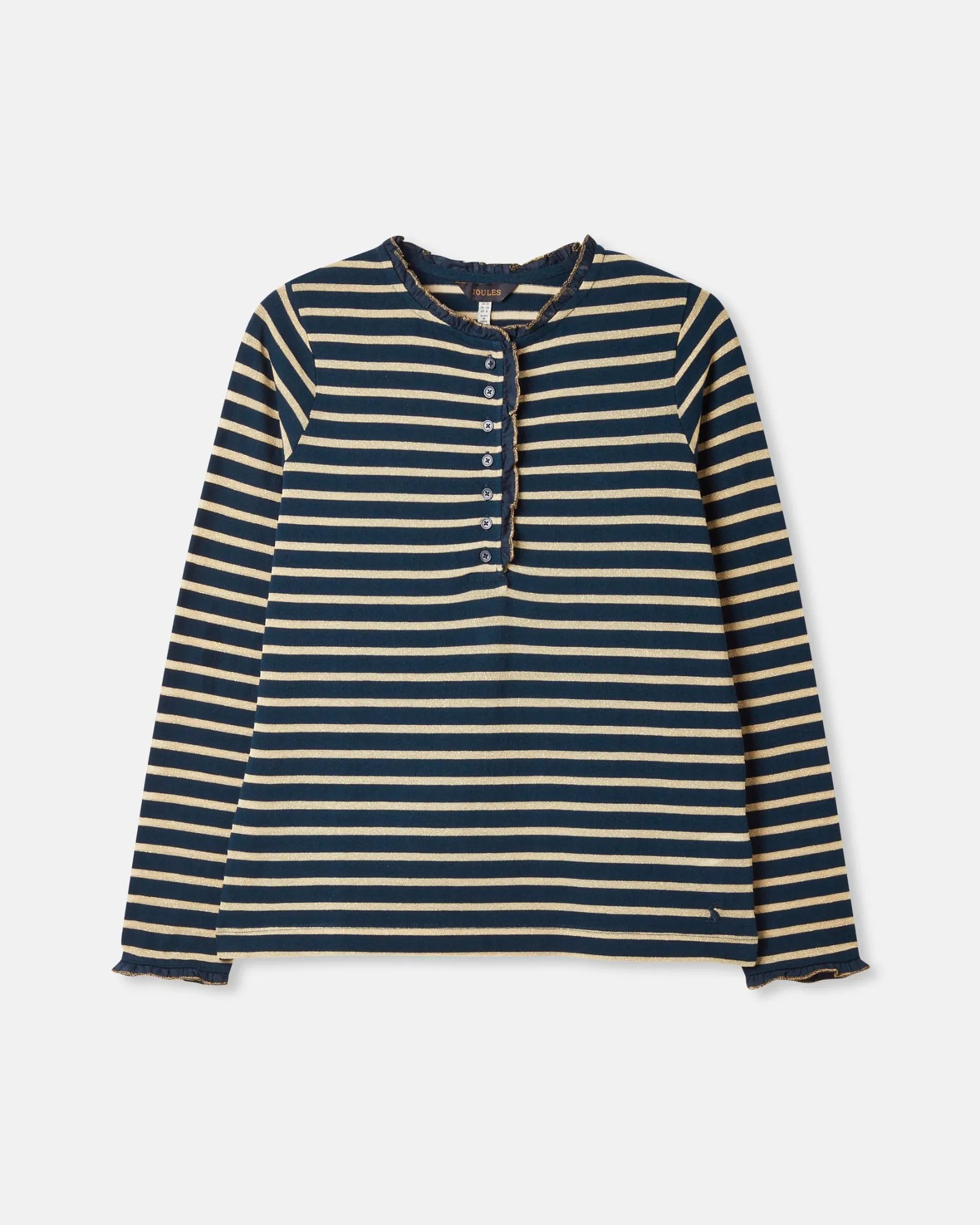 Daphne Navy Striped Top with Frilled Detailing
