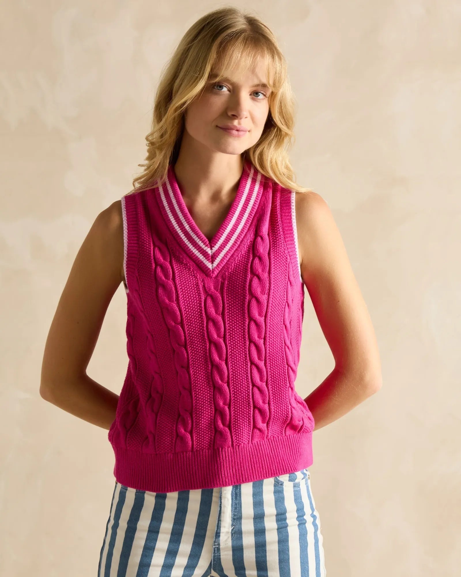 Deuce Pink Cable Knitted V-Neck Vest