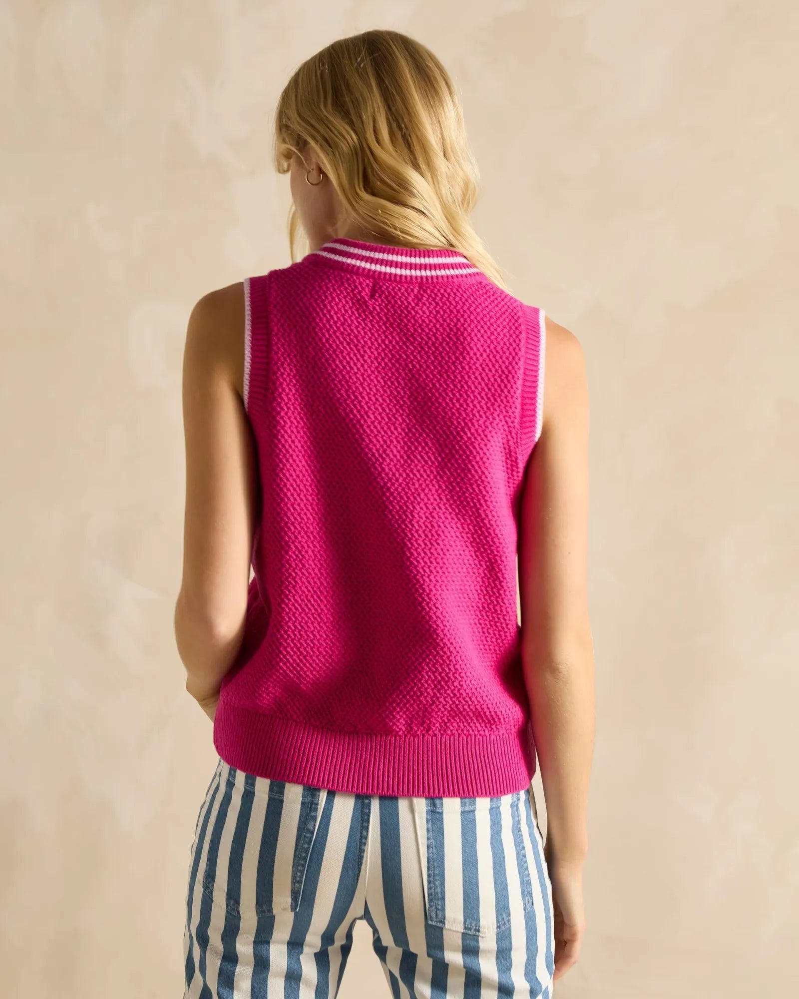 Deuce Pink Cable Knitted V-Neck Vest