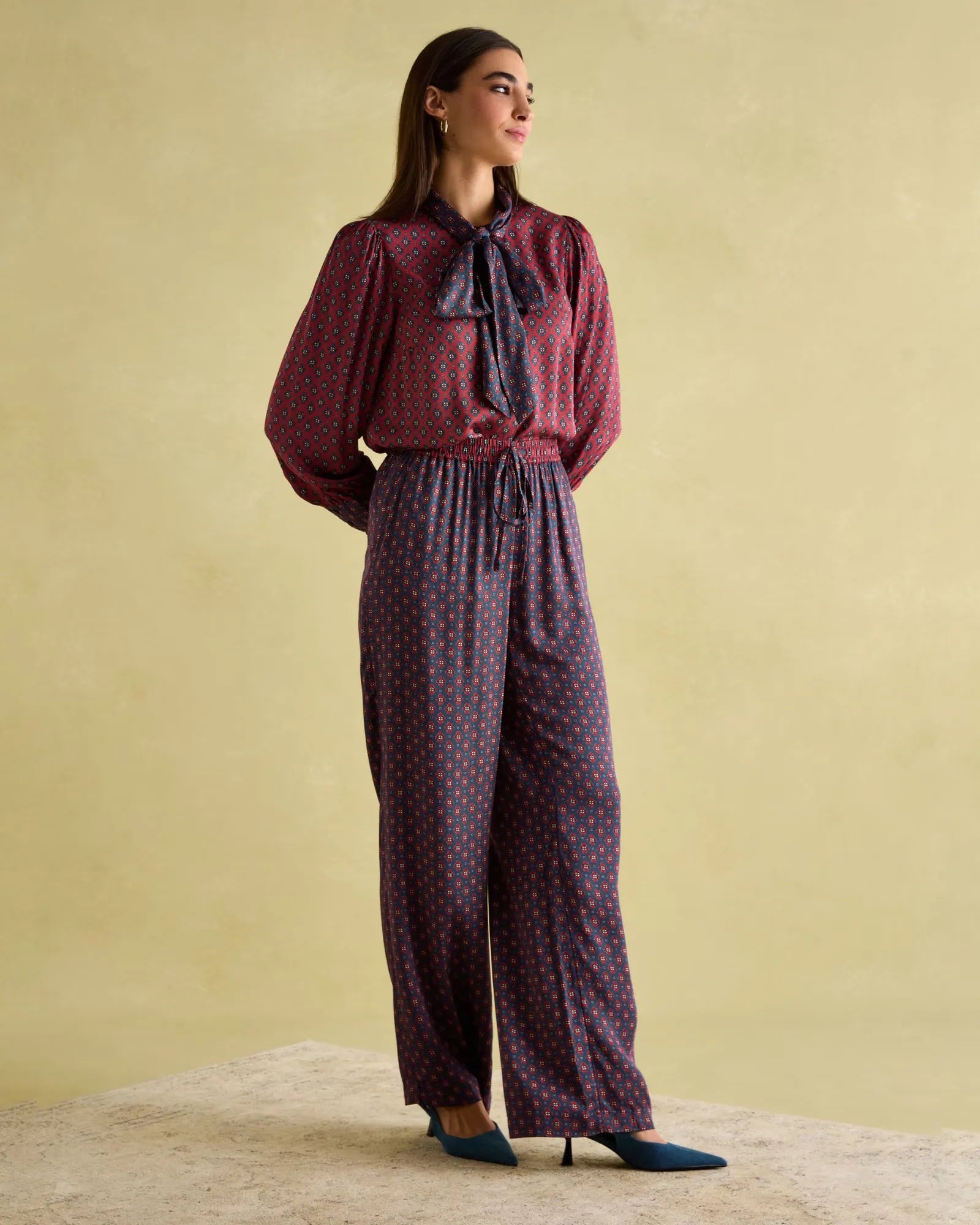 Everly Red Tie Neck Blouse