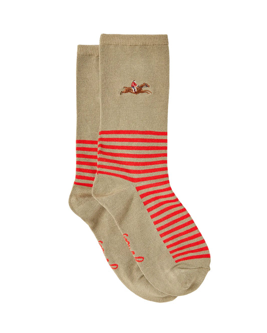 Excellent Embroidered Pair Of Socks - Oat Embroidered Horse