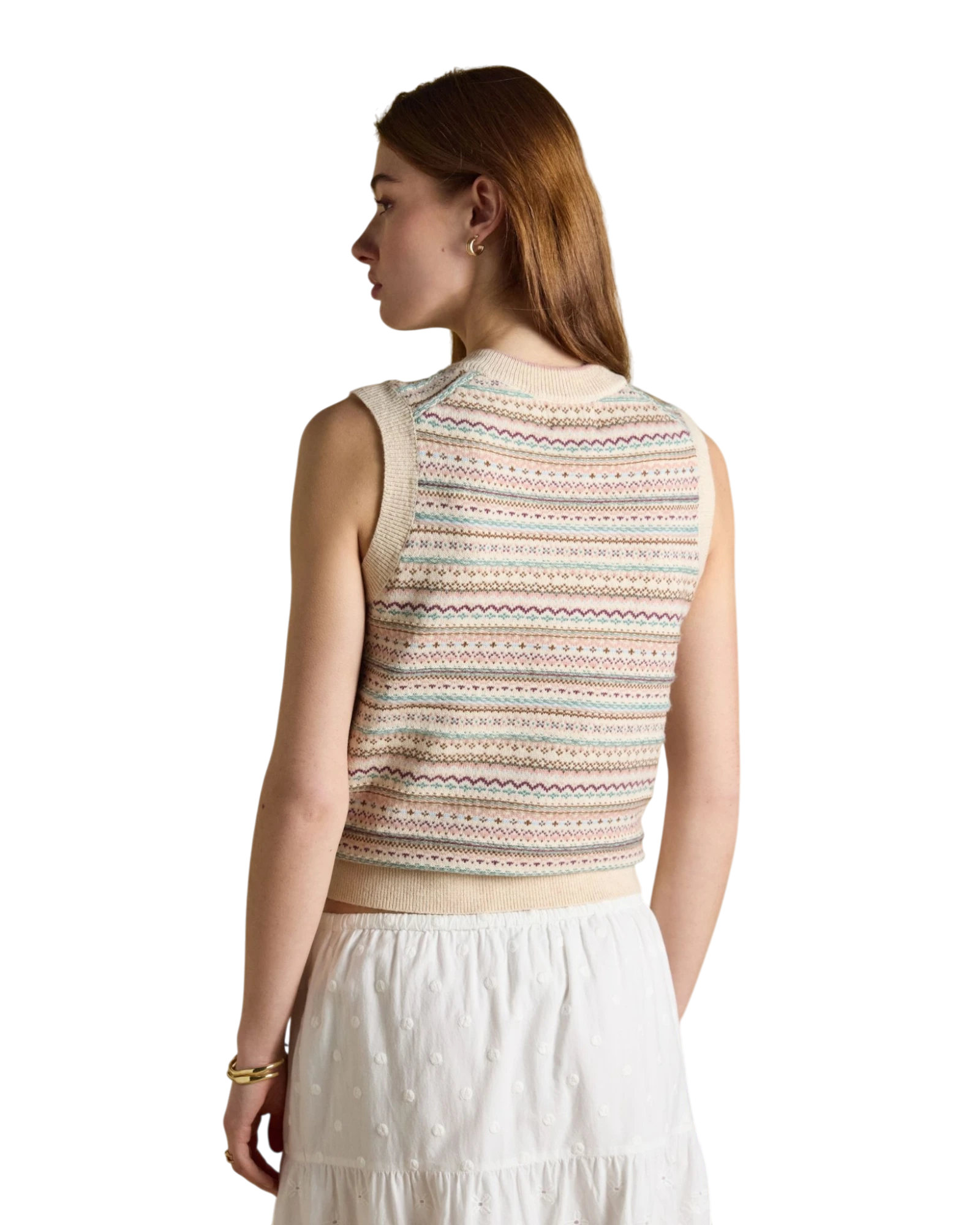 Fairisle V-Neck Vest - Oatmeal