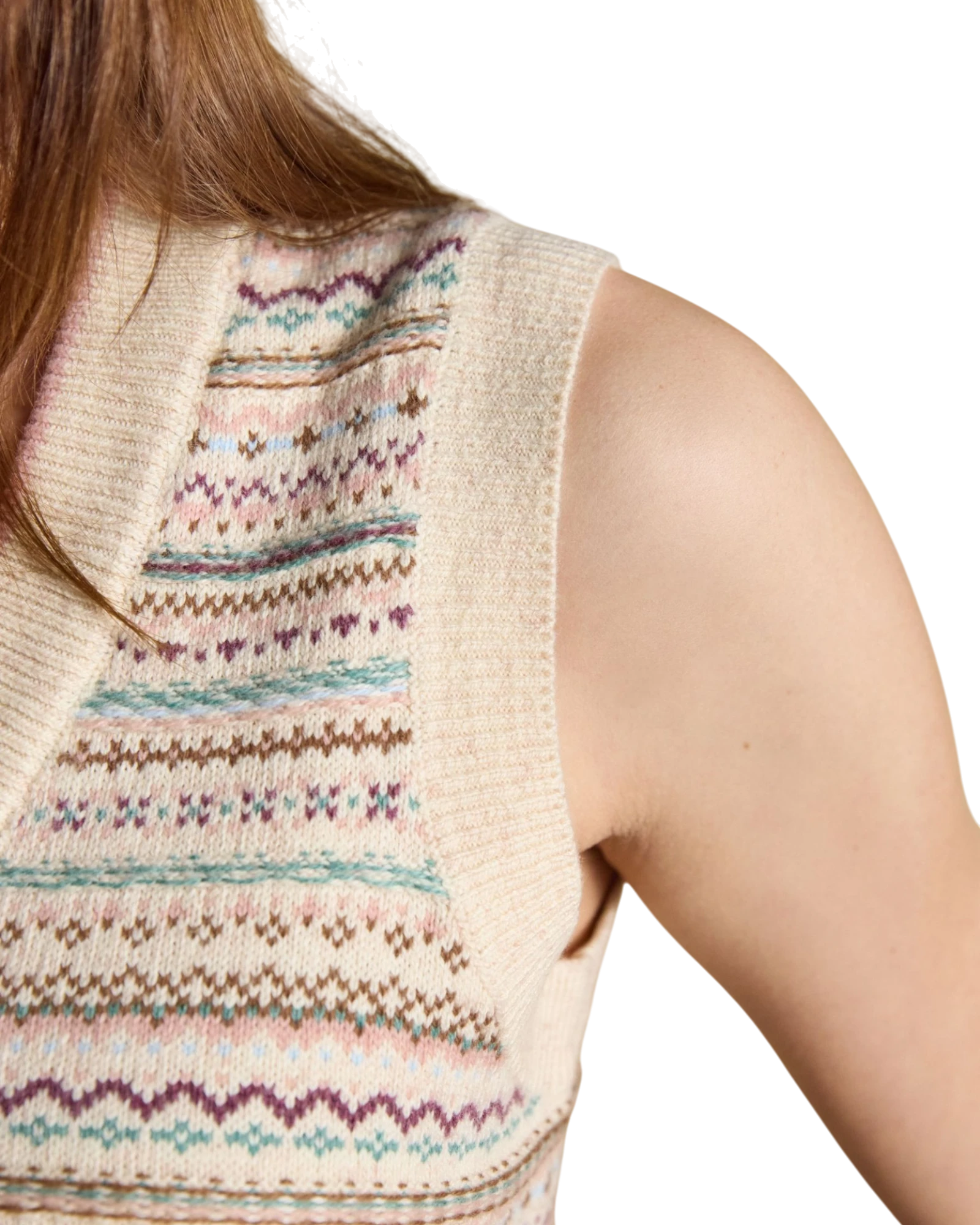 Fairisle V-Neck Vest - Oatmeal