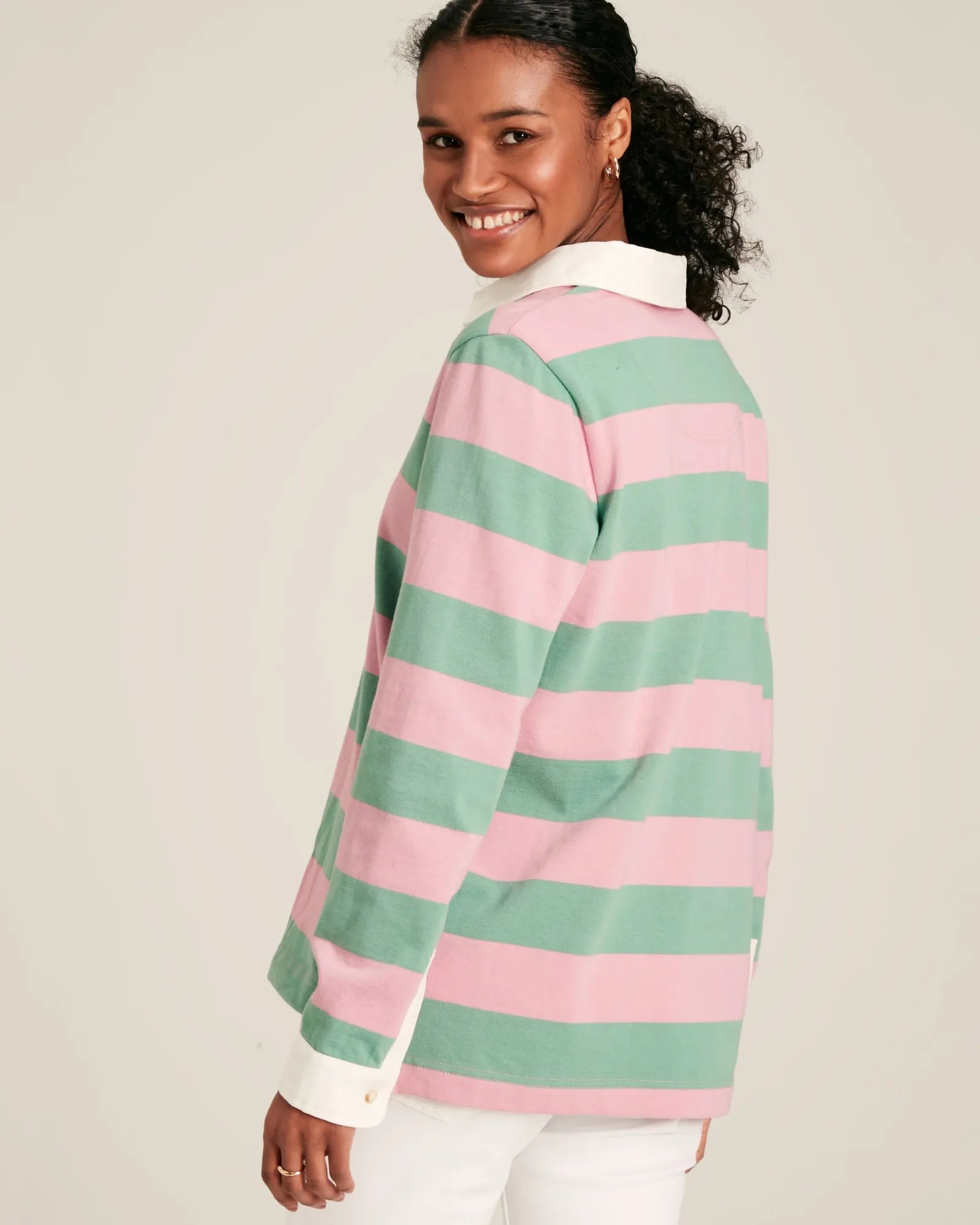Falmouth Pink & Green Striped Cotton Rugby Shirt