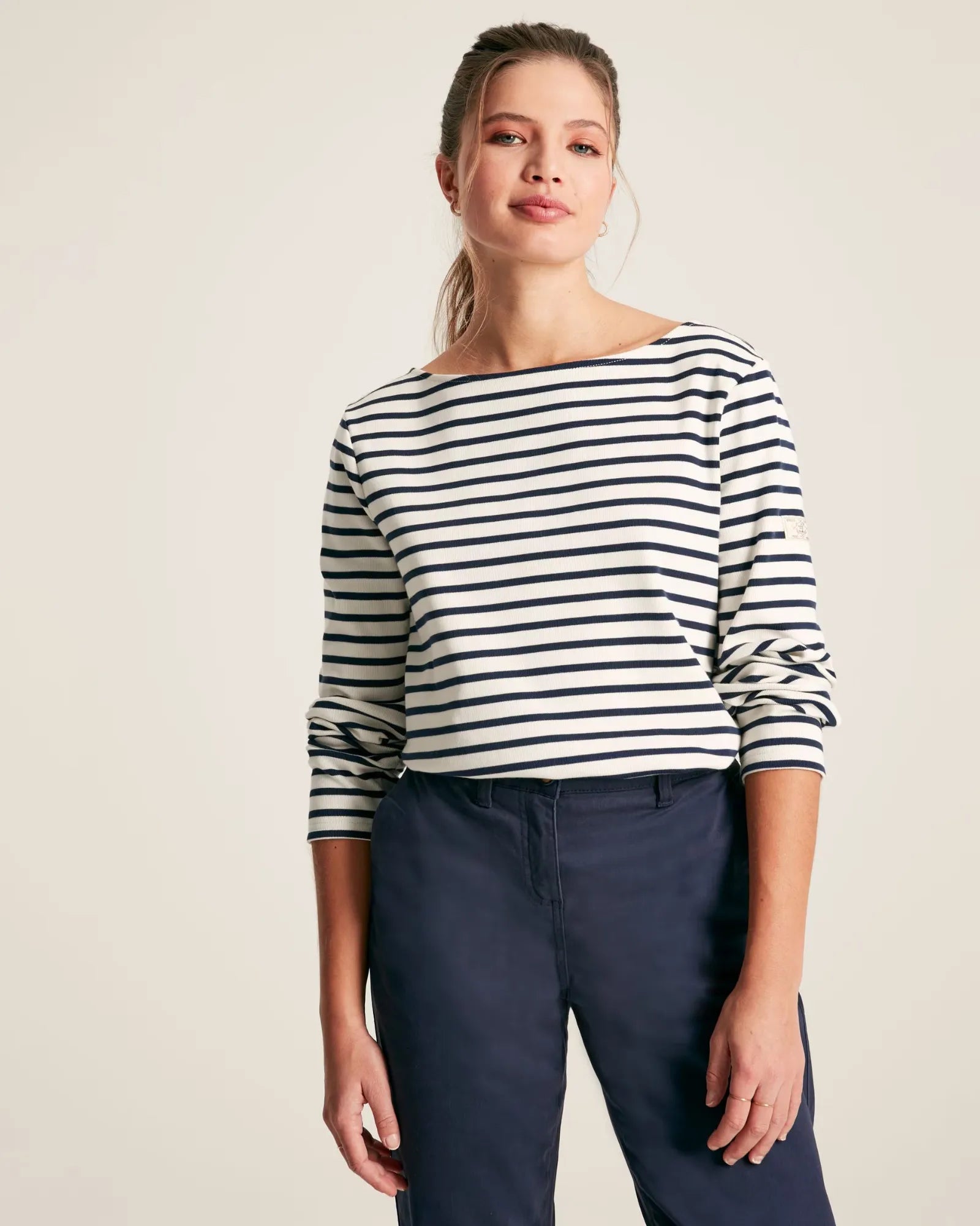 Harbour Cream & Navy Striped Boat Neck Breton Top