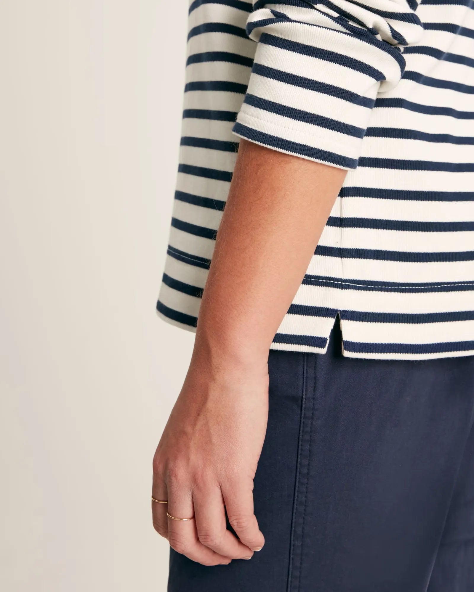 Harbour Cream & Navy Striped Boat Neck Breton Top