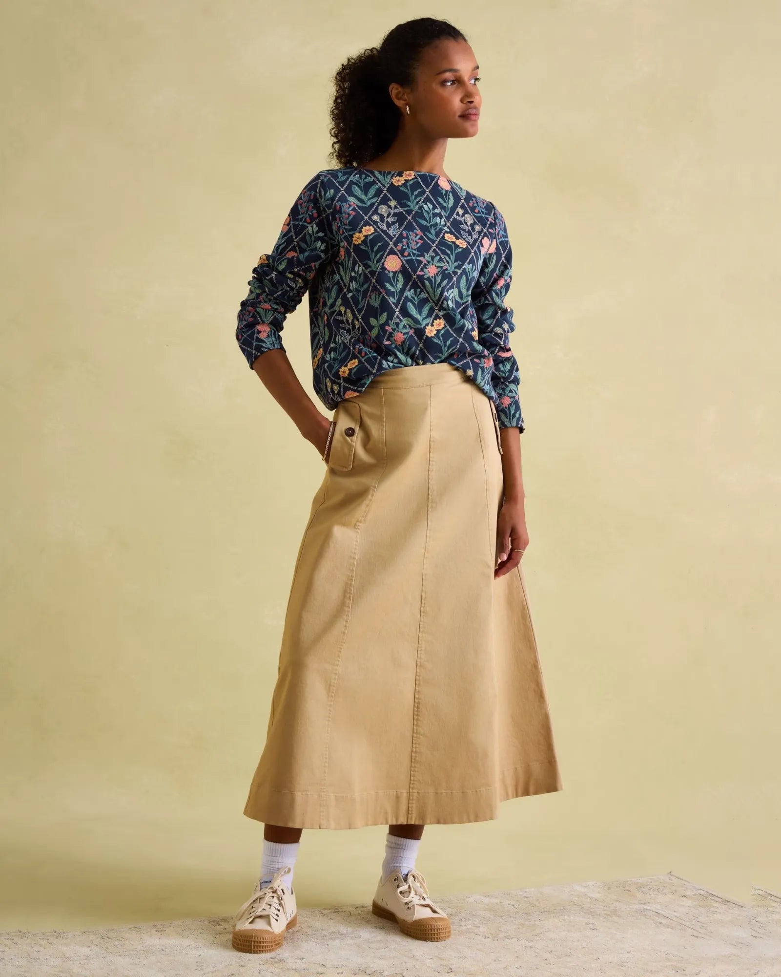 Harbour Navy Floral Boat Neck Breton Top
