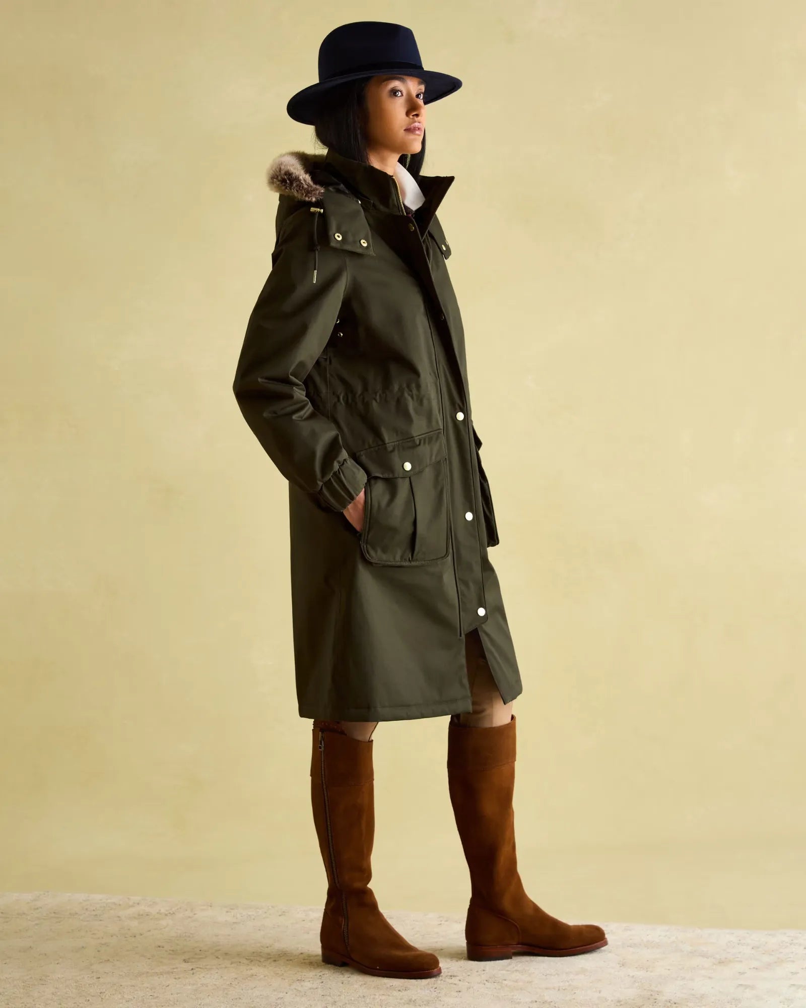 Harpsden Cosy Khaki Green Waterproof Fleece Lined Raincoat