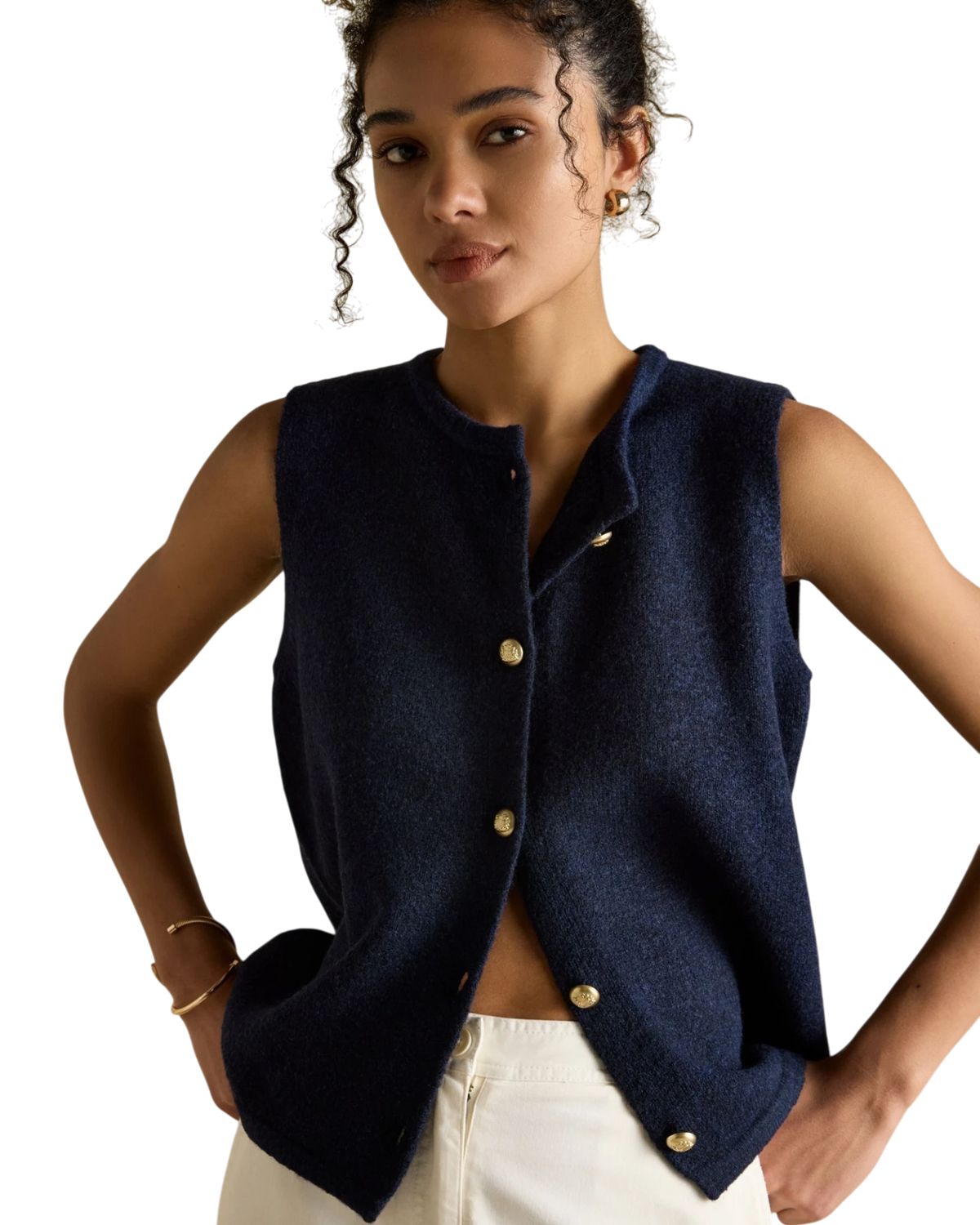 Holly Button Vest - Navy