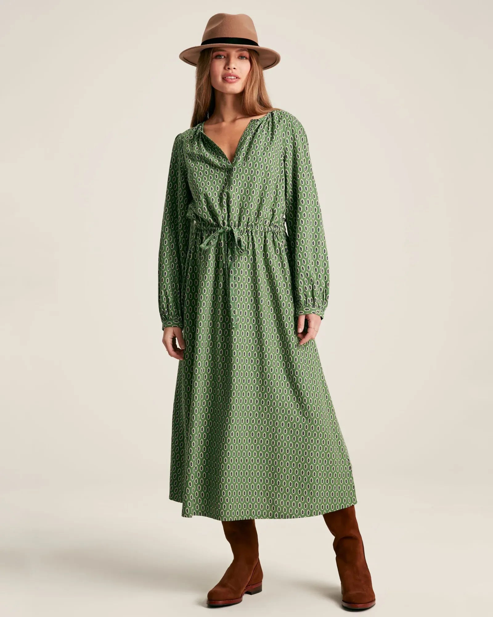 Imogen Green Long Sleeve Belted Midi Dress