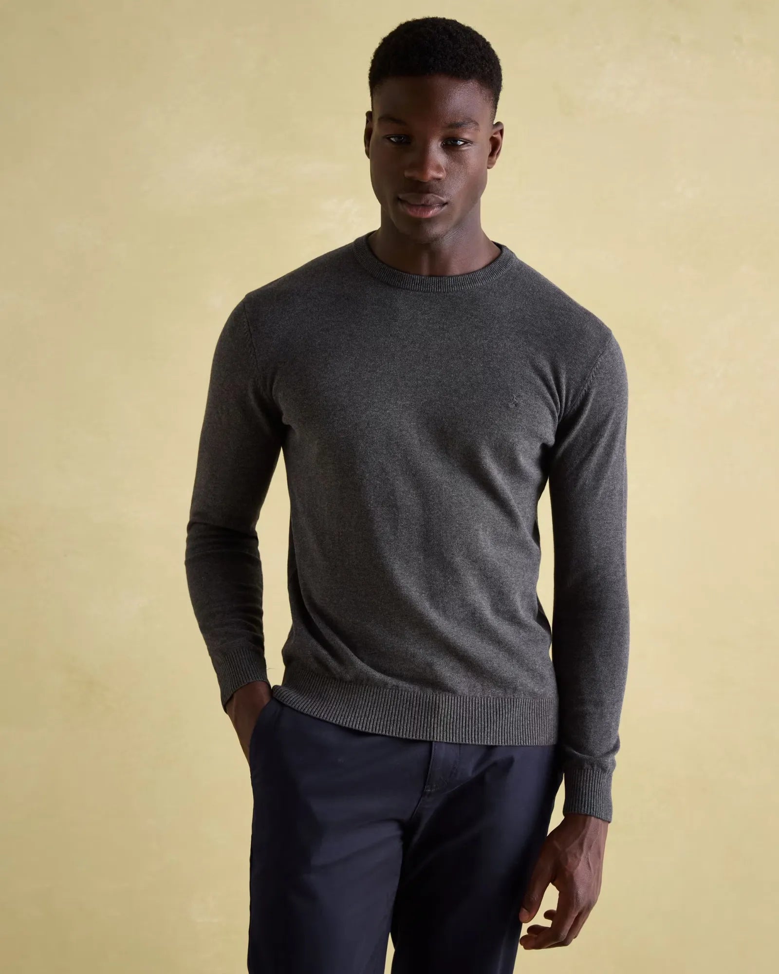 Jarvis Charcoal Grey Crew Neck Knitted Jumper