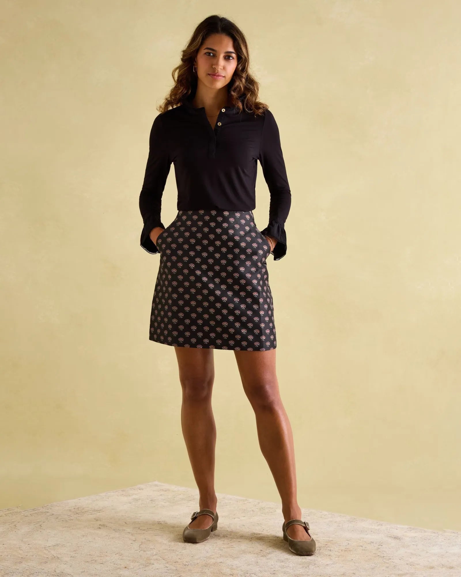 Kate Black Long Sleeve Frilled Neck Top