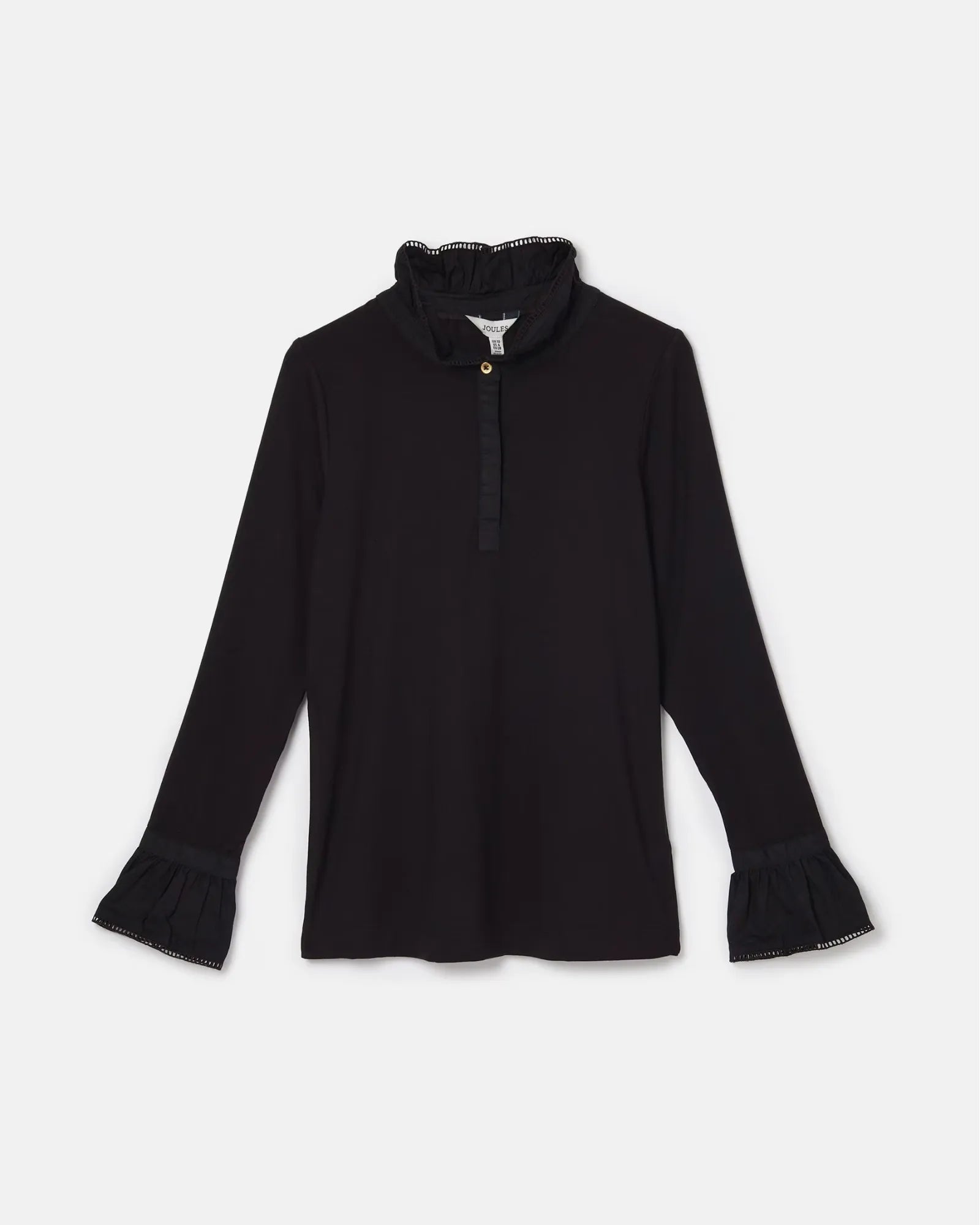 Kate Black Long Sleeve Frilled Neck Top