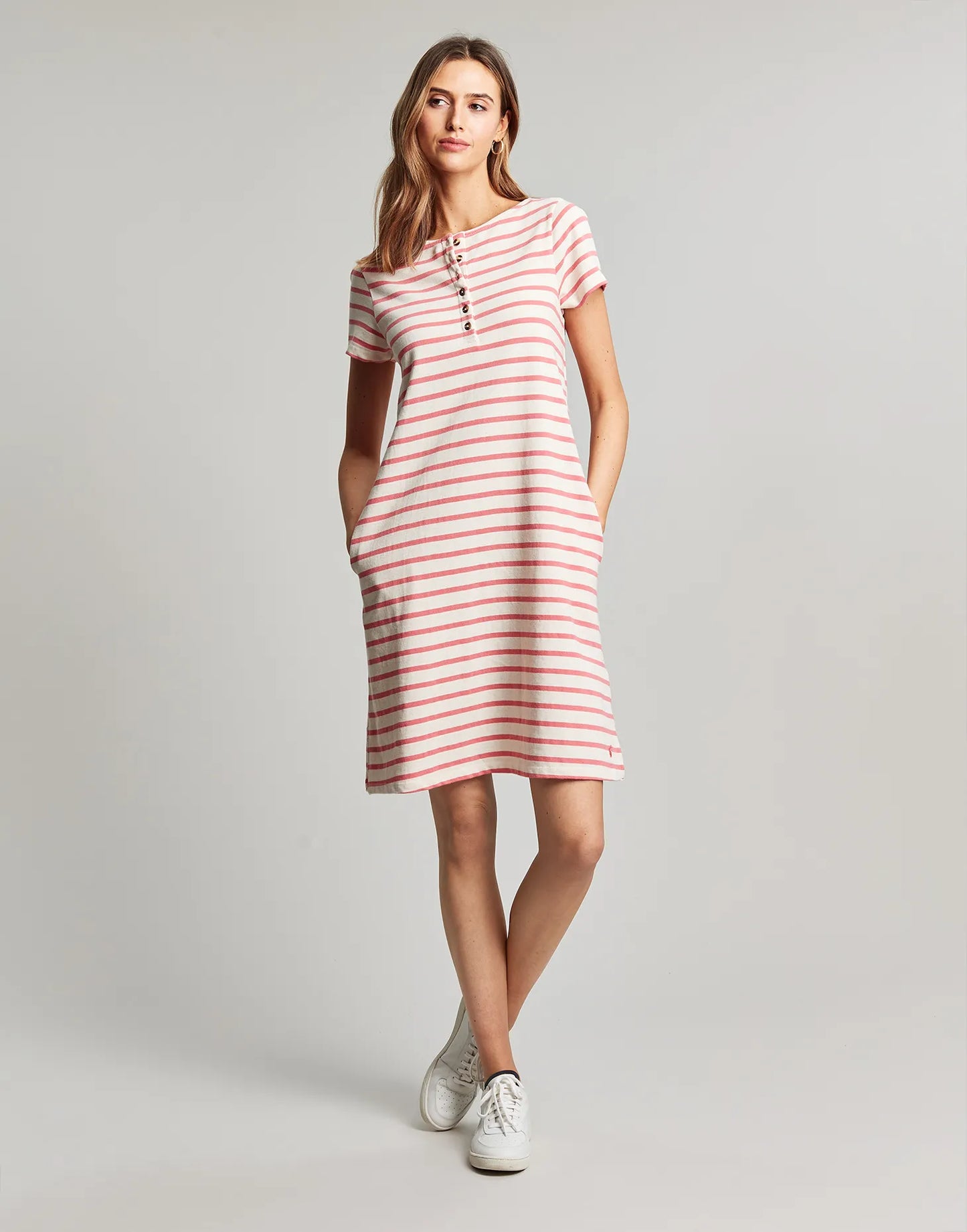 Kea Henley Dress - Coral Stripe