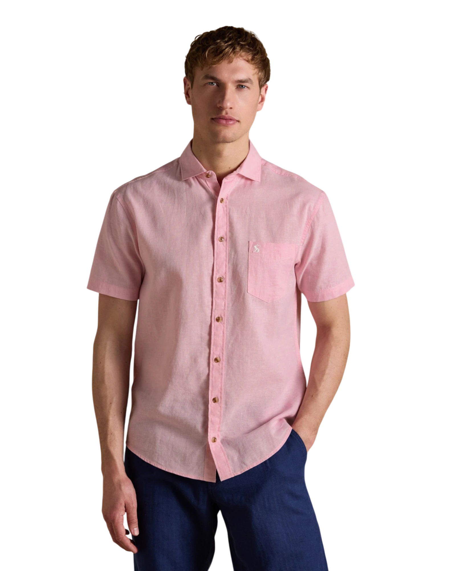 Linen Blend Short Sleeve Shirt - Pink