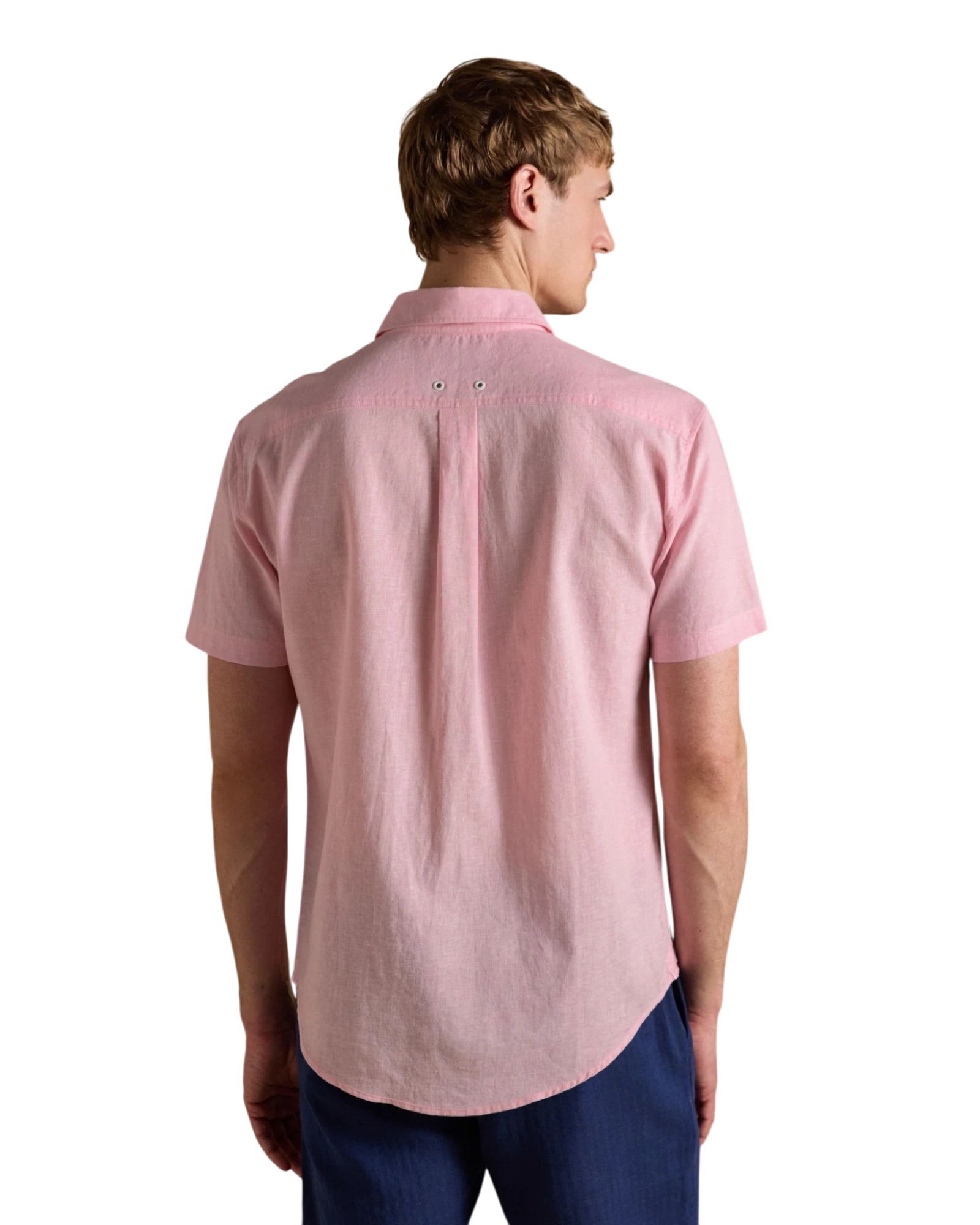 Linen Blend Short Sleeve Shirt - Pink