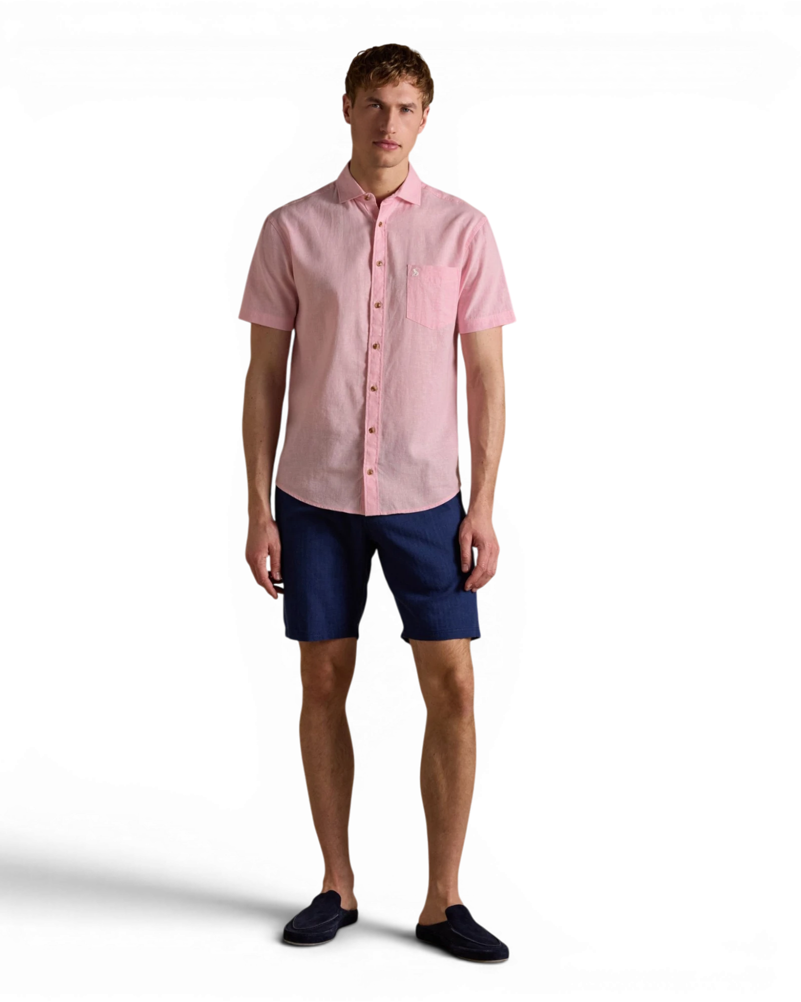 Linen Blend Short Sleeve Shirt - Pink