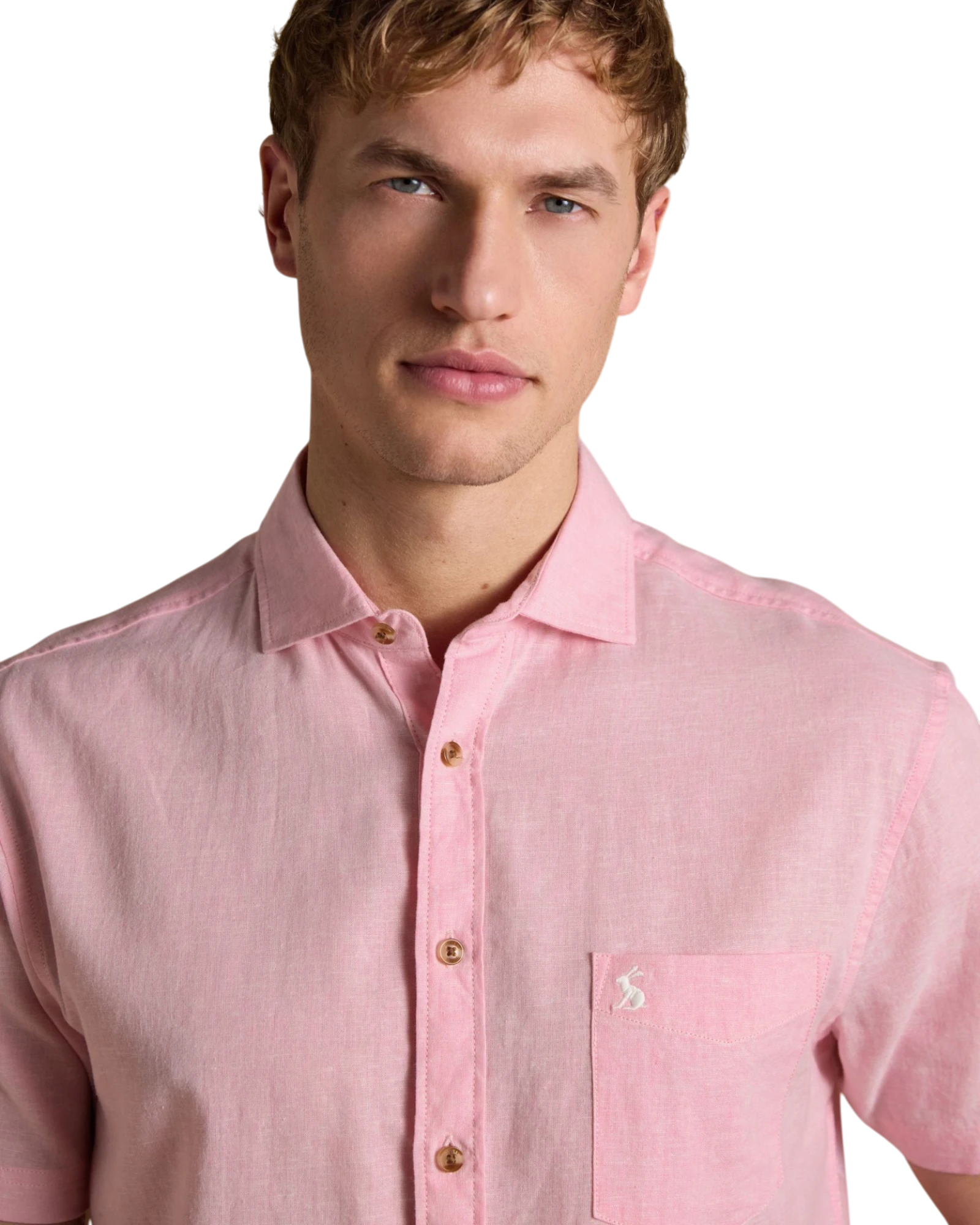 Linen Blend Short Sleeve Shirt - Pink