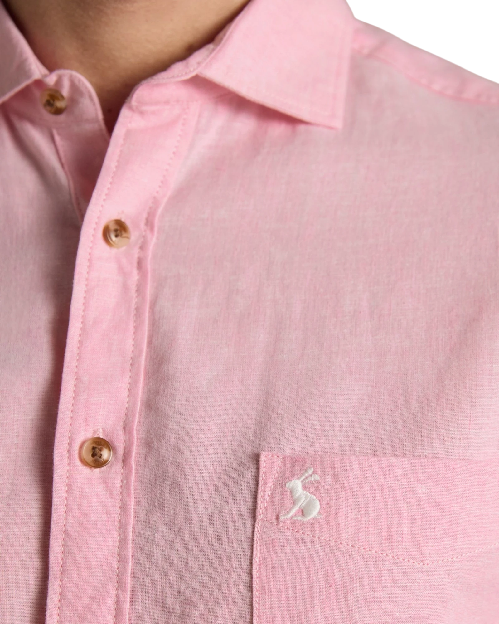 Linen Blend Short Sleeve Shirt - Pink