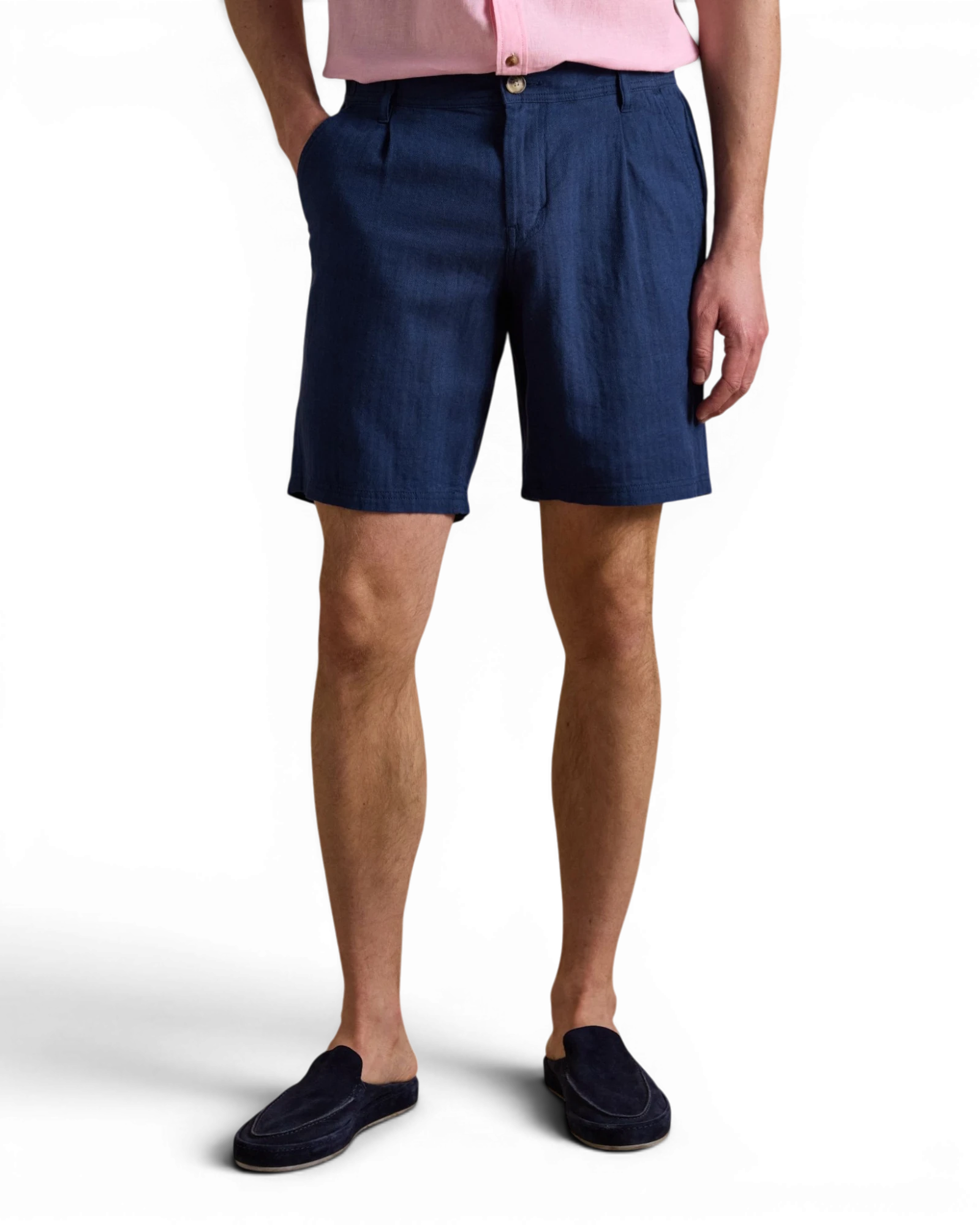 Linen Blend Shorts - Dark Blue