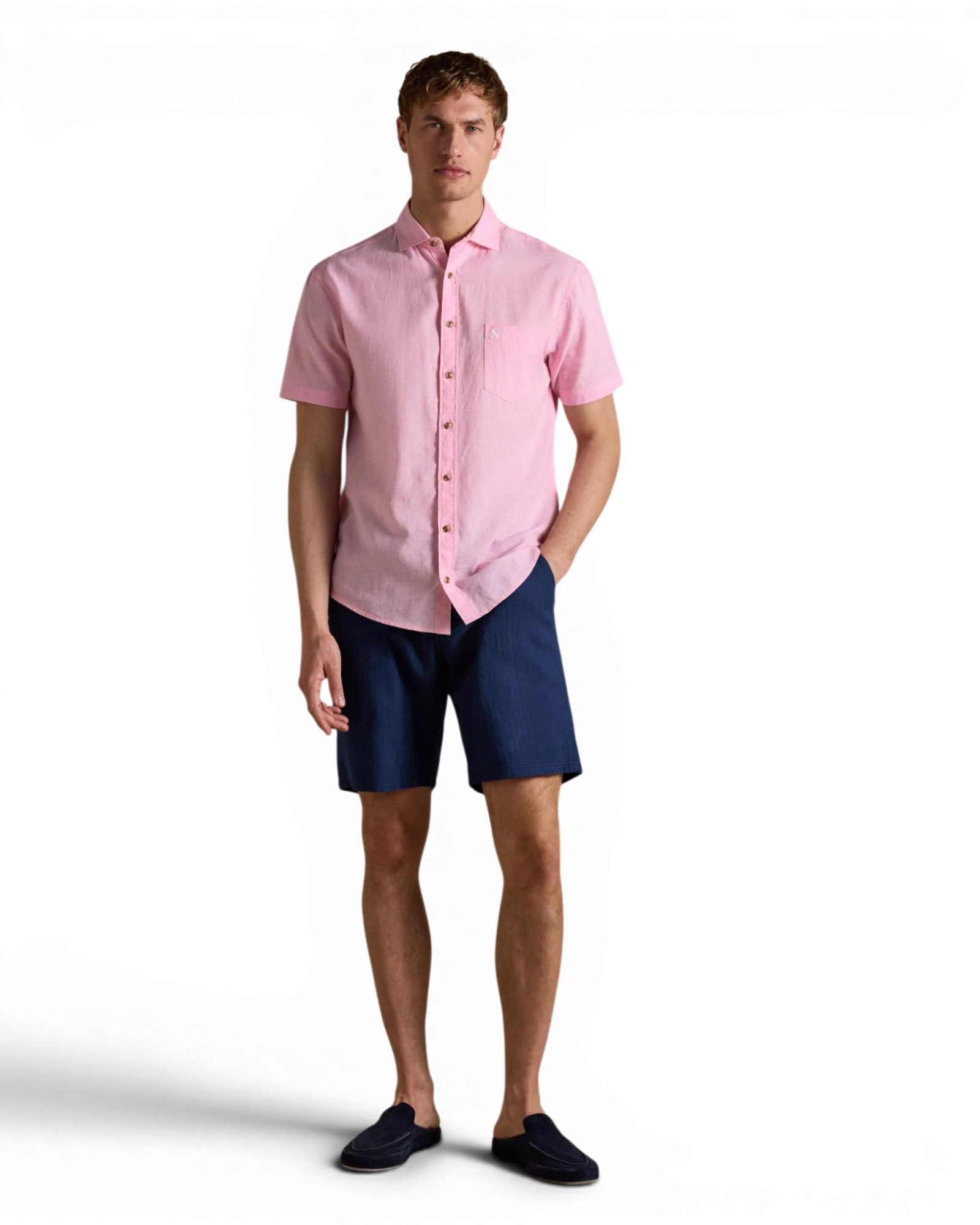 Linen Blend Shorts - Dark Blue