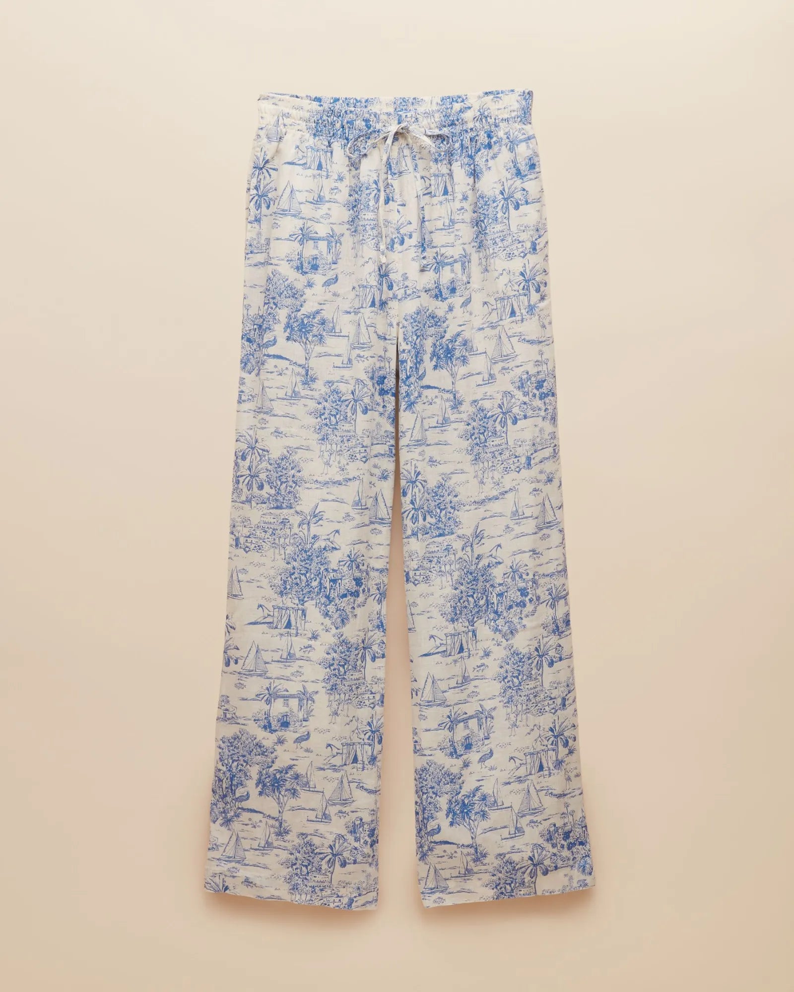 Linen Trousers - Blue Toile de Jouy