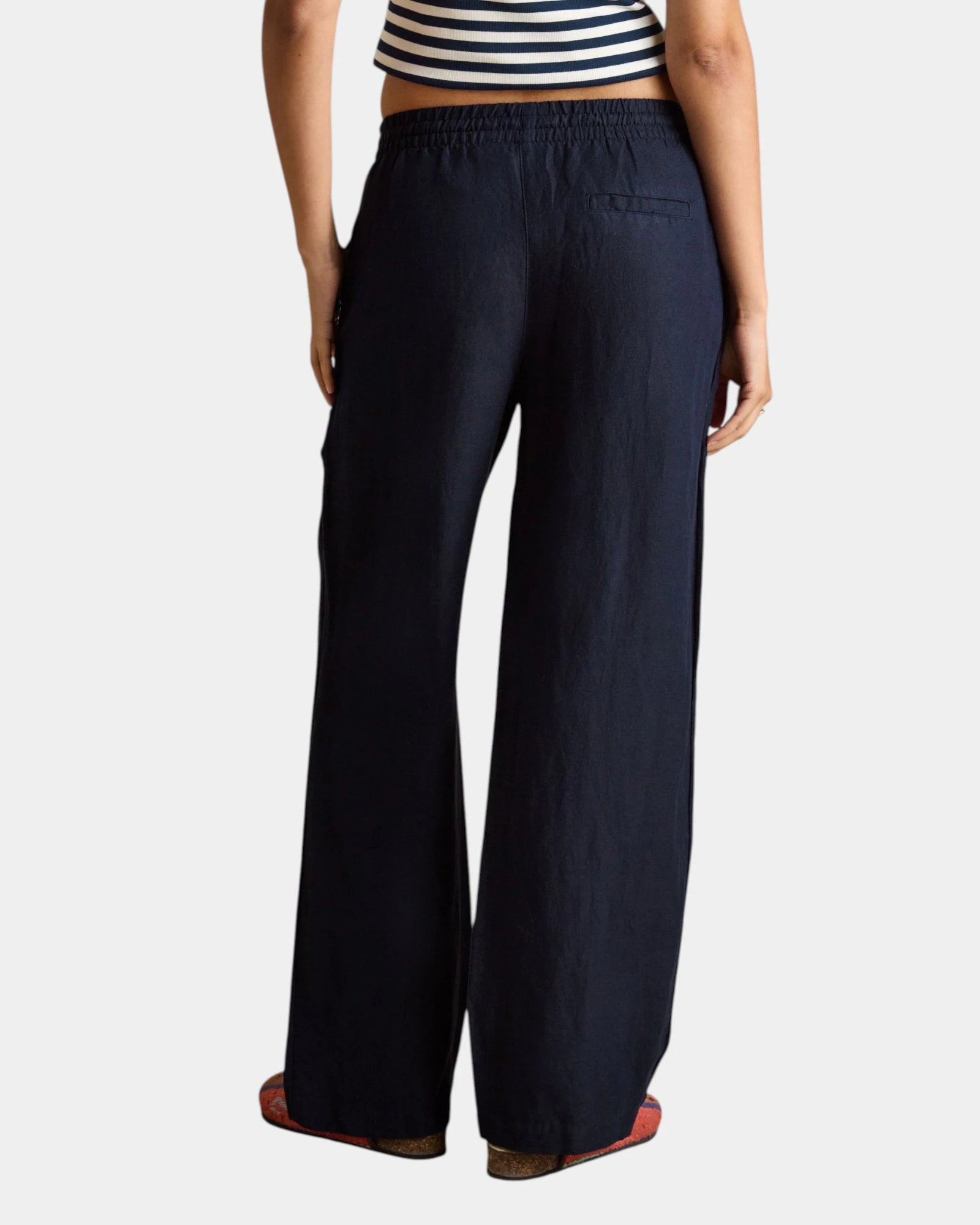 Linen Wide Leg Trousers - Navy