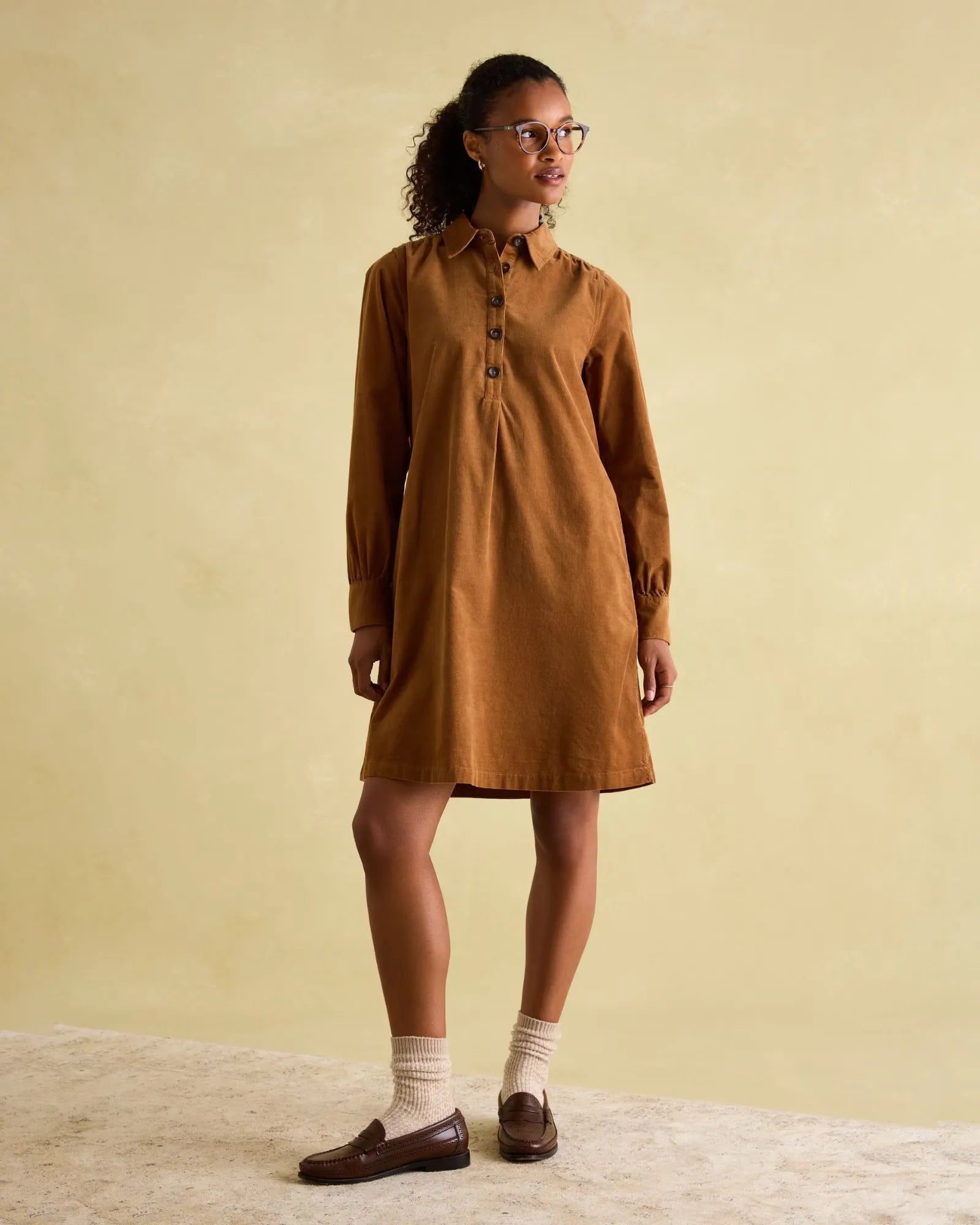 Maple Brown Corduroy Shirt Dress