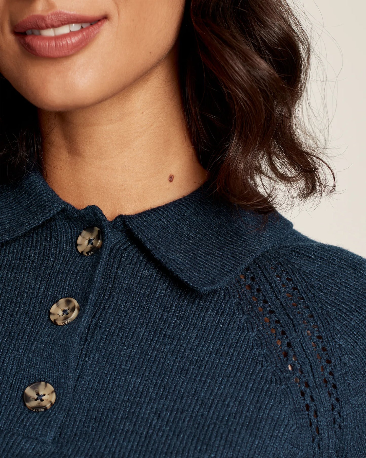 Mia Collared Pointelle Jumper - French Navy