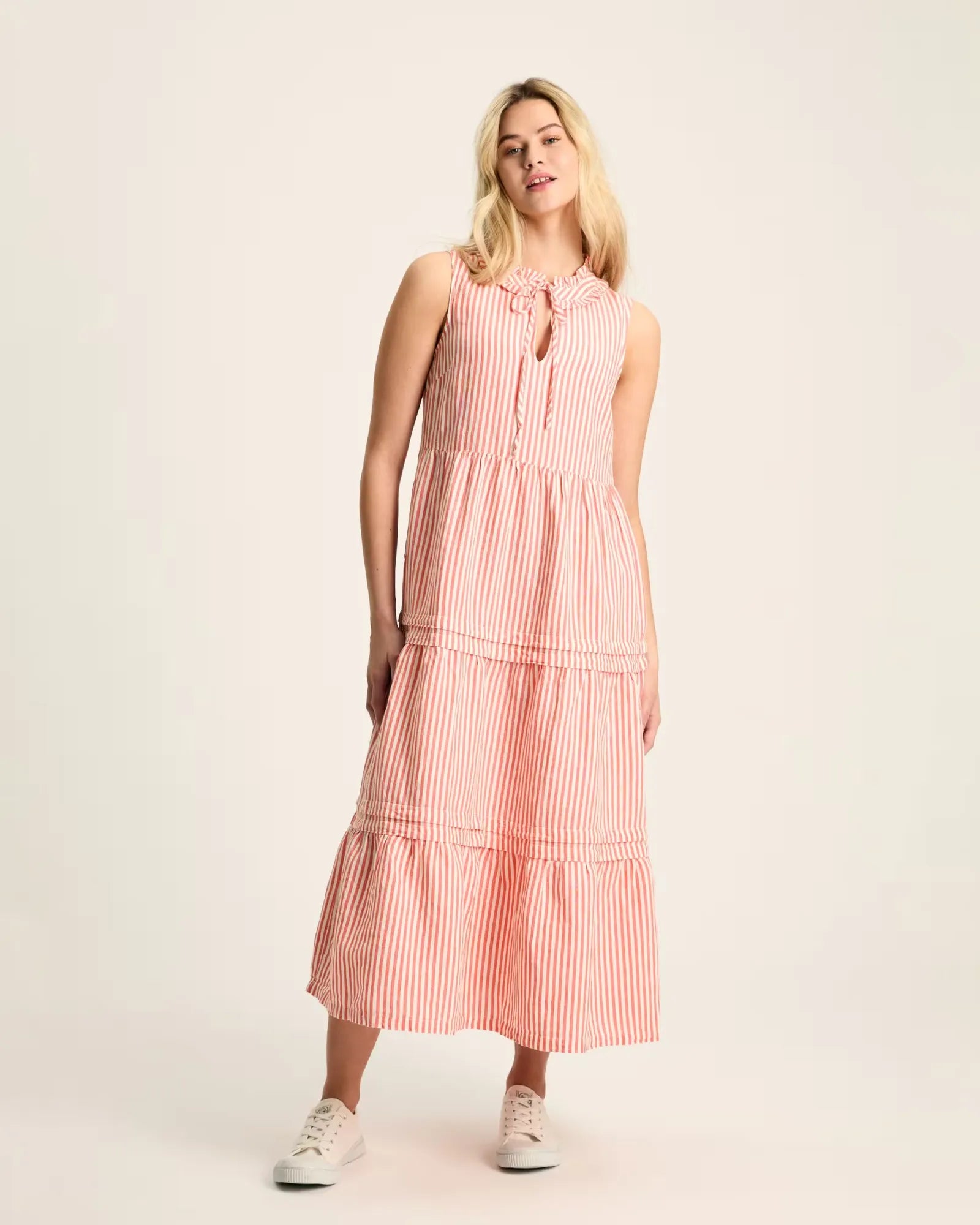 Ophelia Red & White Sleeveless Tiered Dress