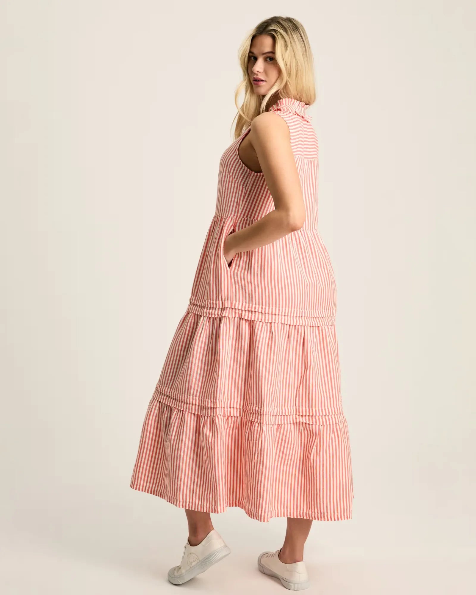 Ophelia Red & White Sleeveless Tiered Dress