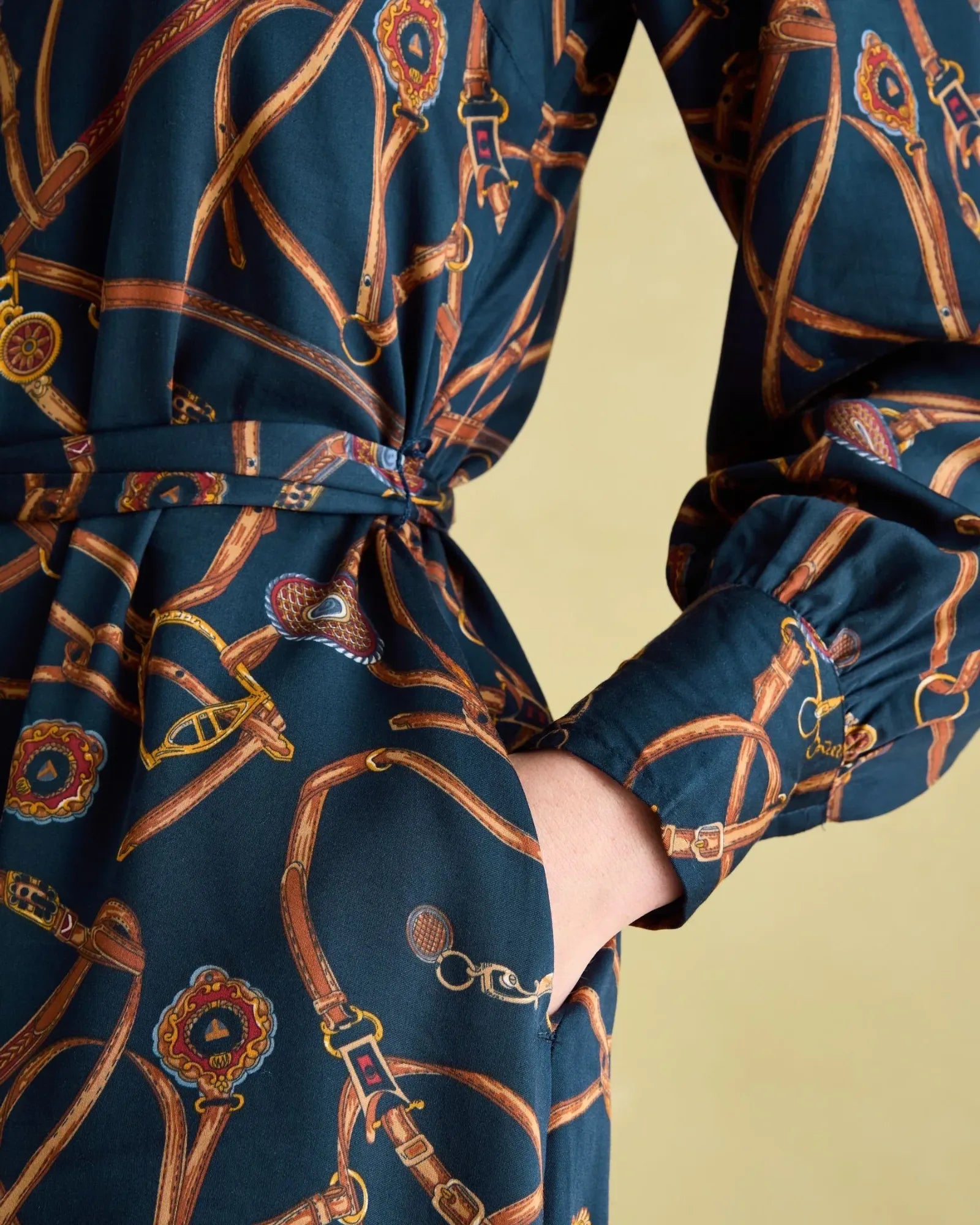 Penelope Navy Bridle Print Satin Shirt Dress