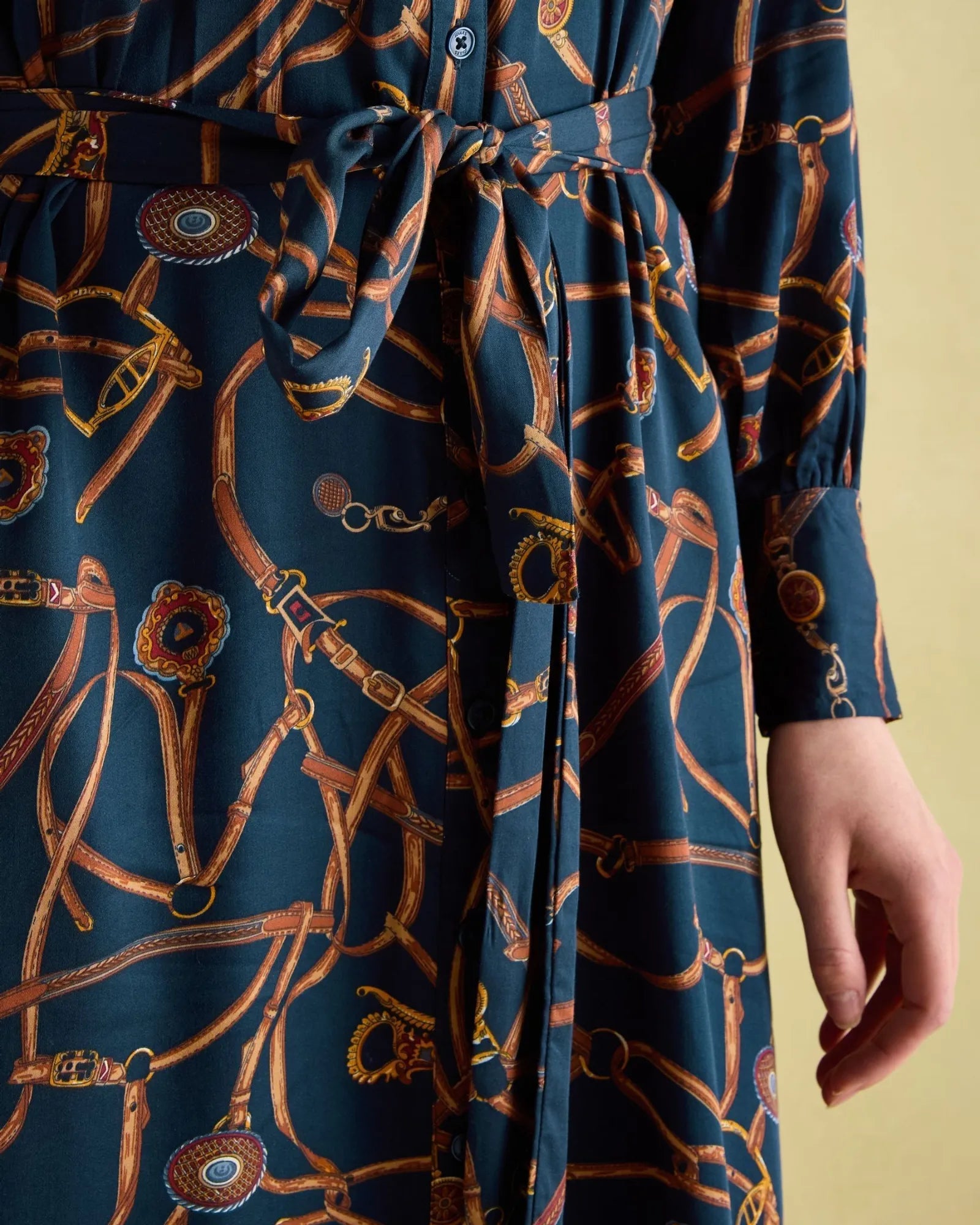 Penelope Navy Bridle Print Satin Shirt Dress