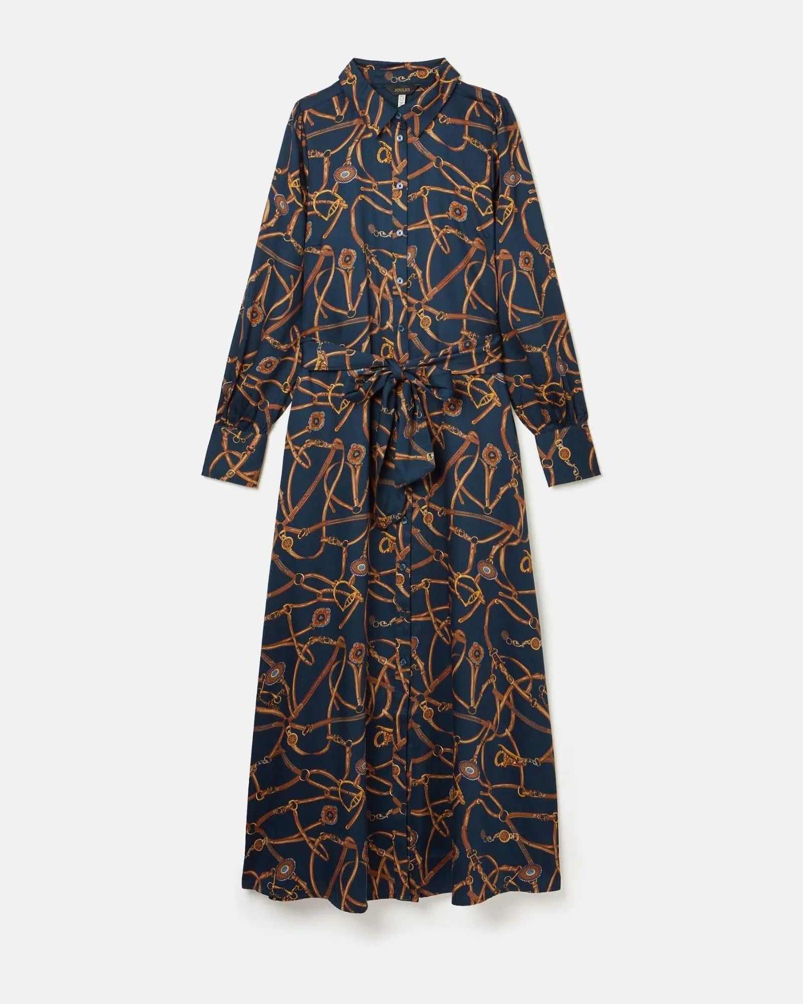 Penelope Navy Bridle Print Satin Shirt Dress