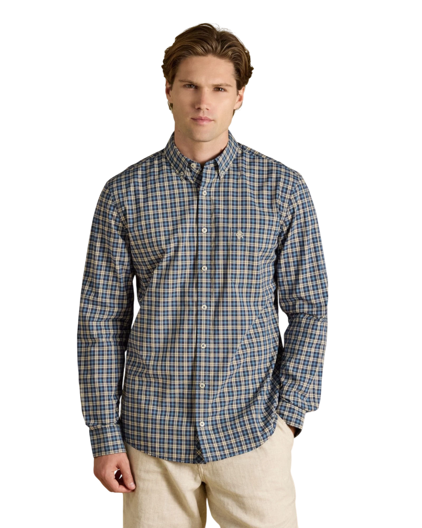 Poplin Long Sleeve Check Shirt - Blue