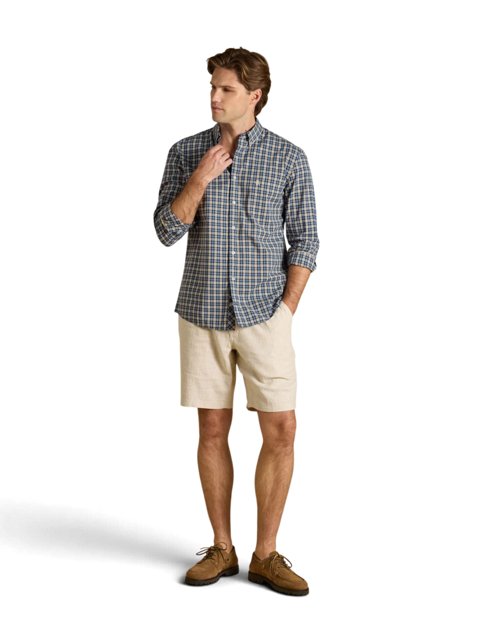Poplin Long Sleeve Check Shirt - Blue