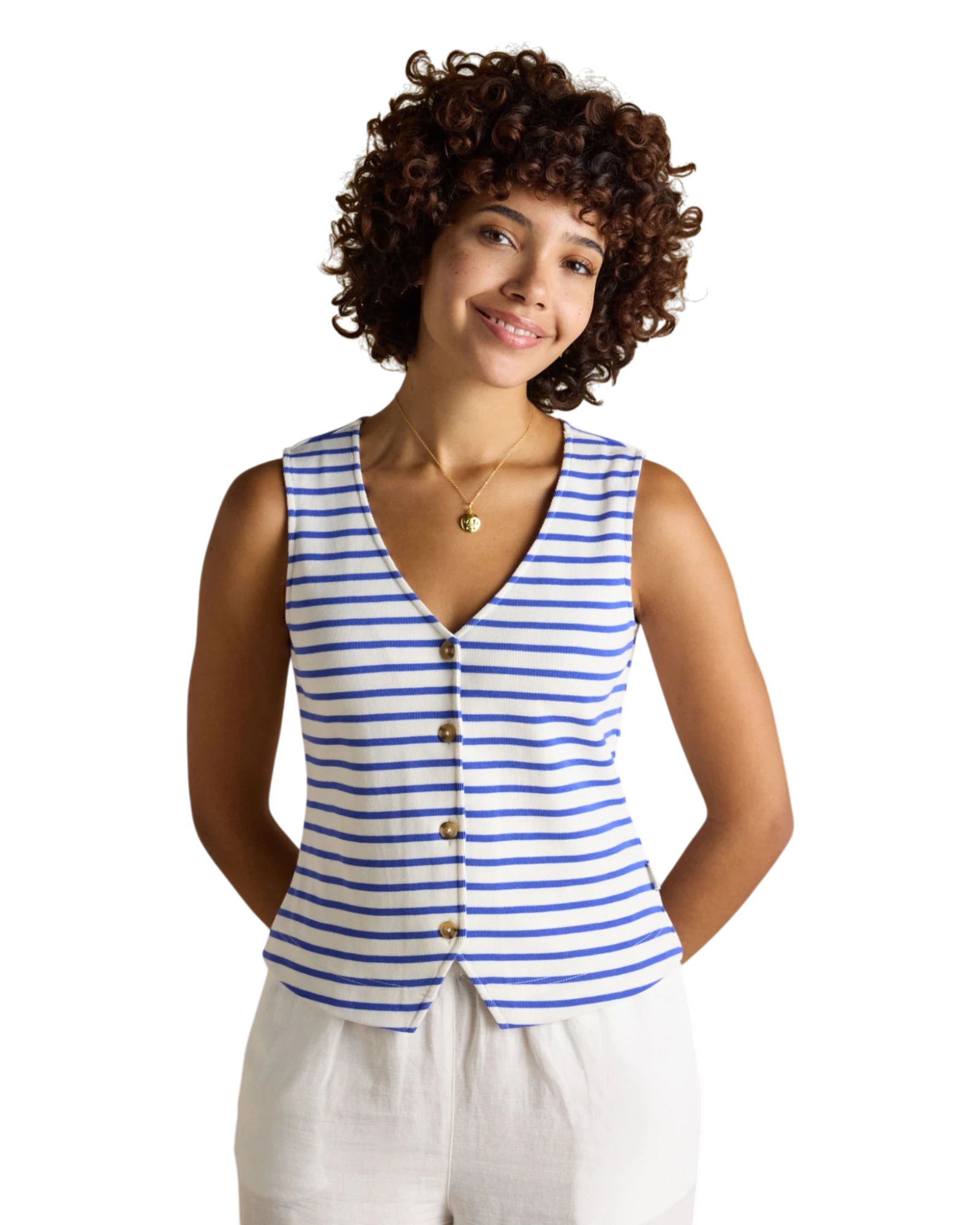 Premium Rib Waistcoat - Blue Stripe
