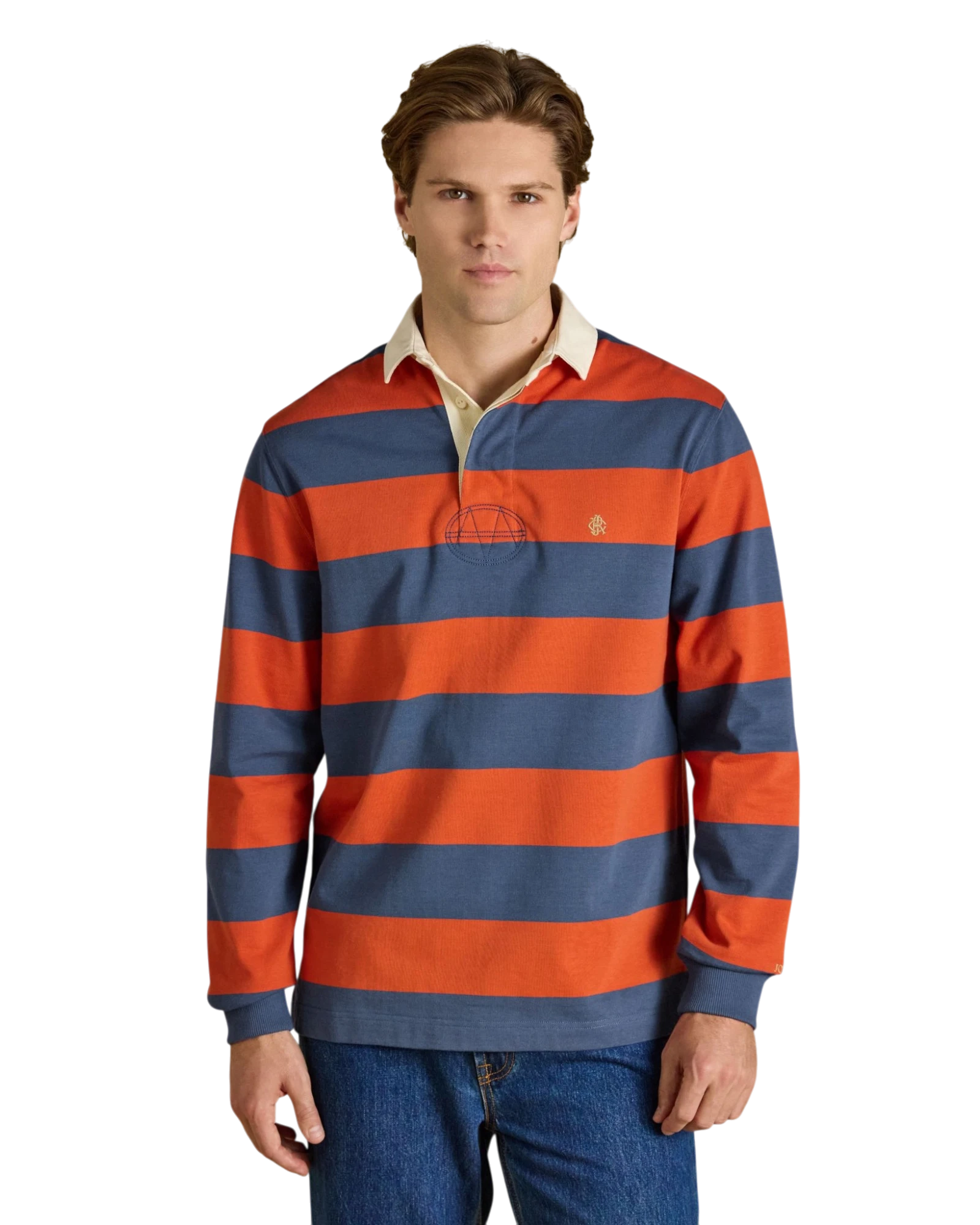Rugby Club Long Sleeve Striped Rugby Shirt - Blue/Orange