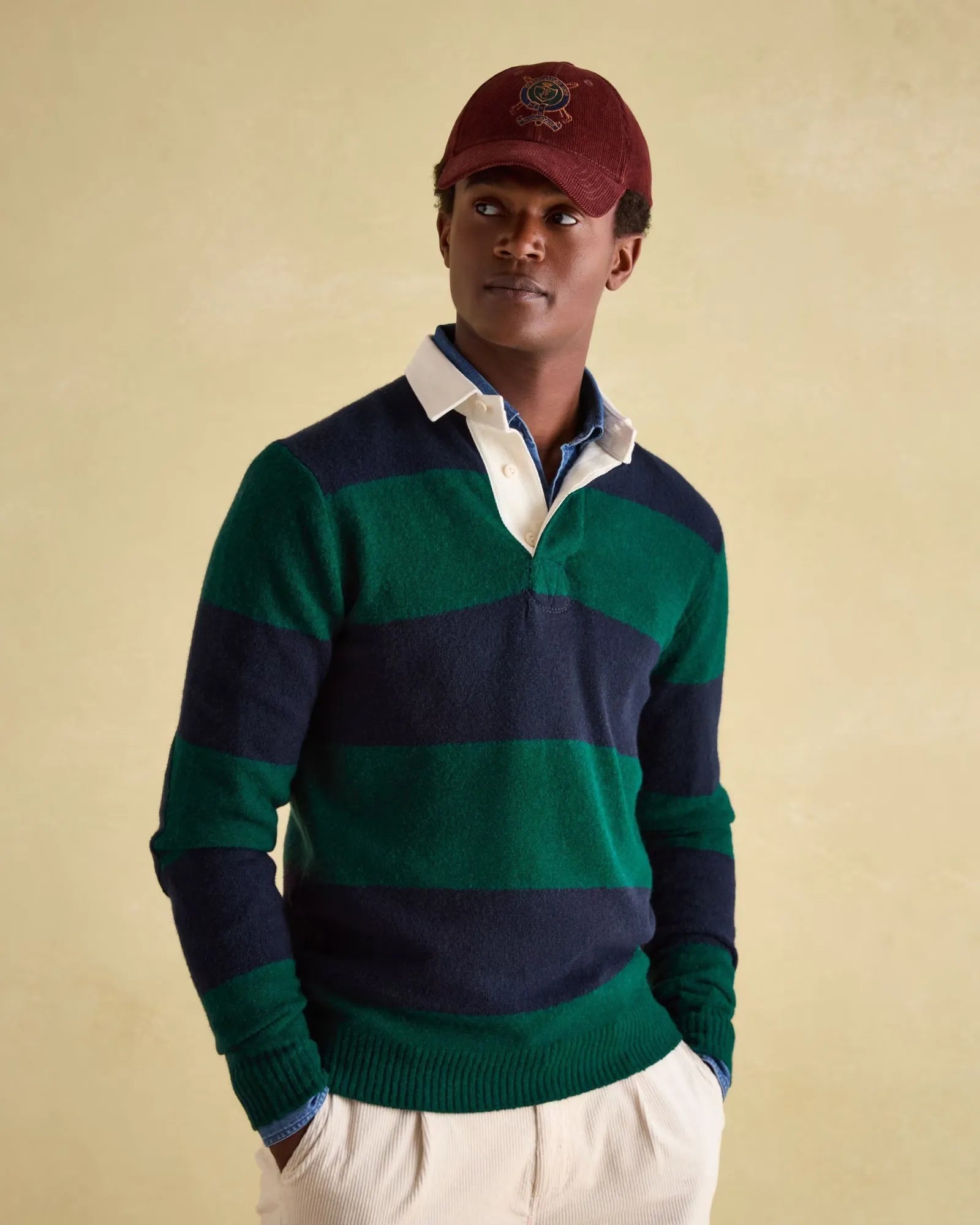 Seymour Green/Navy Knitted Rugby Shirt